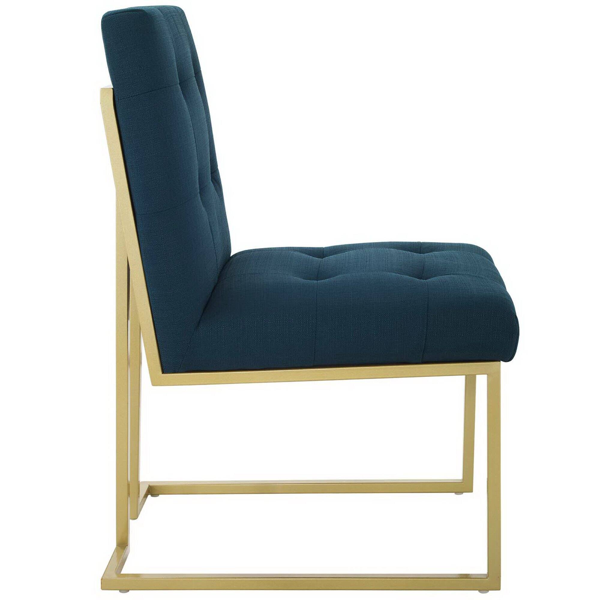 Back. Modway - Privy Gold Stainless Steel Upholstered Fabric Dining Accent Chair by Modway - Gold Azure.