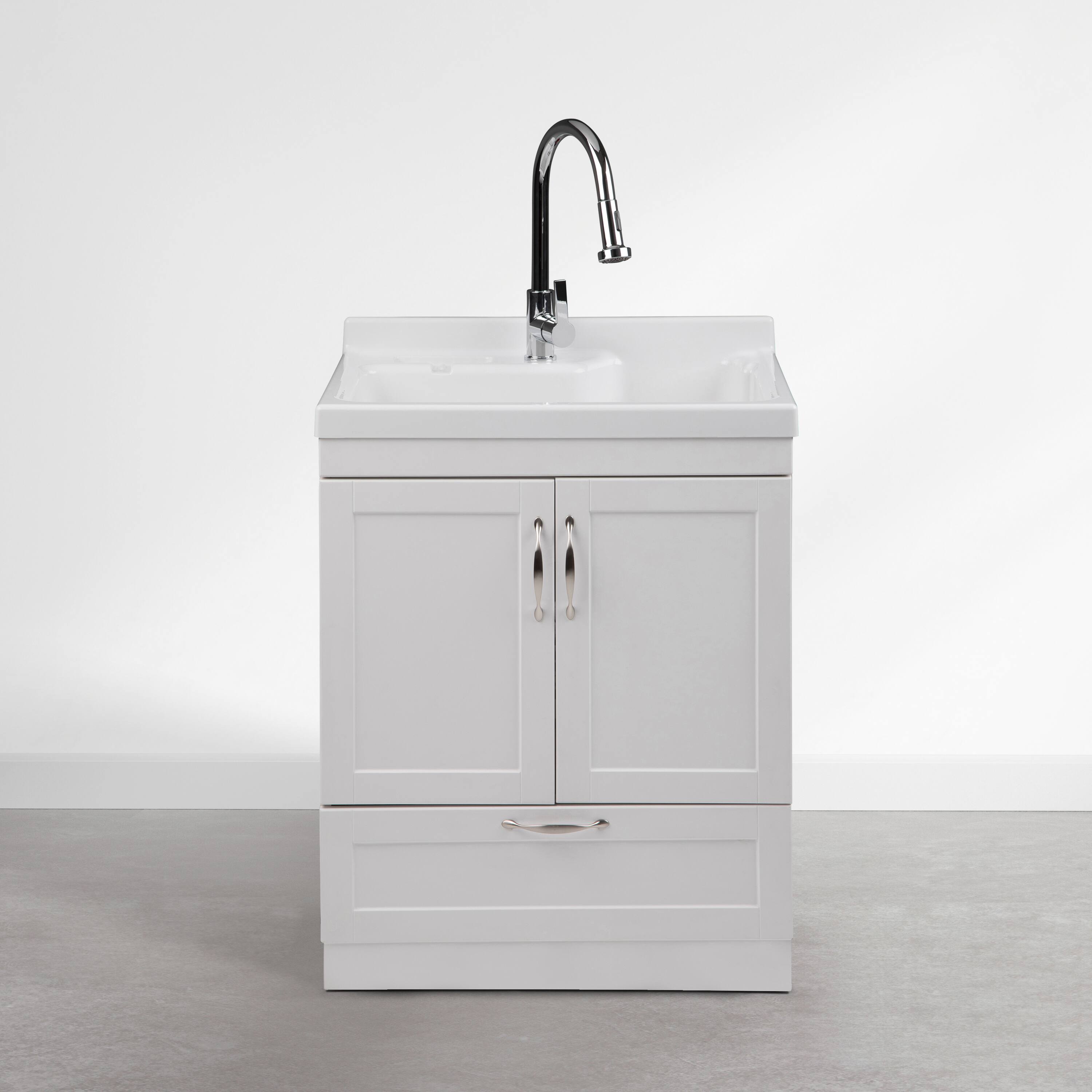 Alt View 2. Simpli Home - Maile 28 inch Wide Utility Sink and Laundry Cabinet, Glacier White Finish - Glacier White.