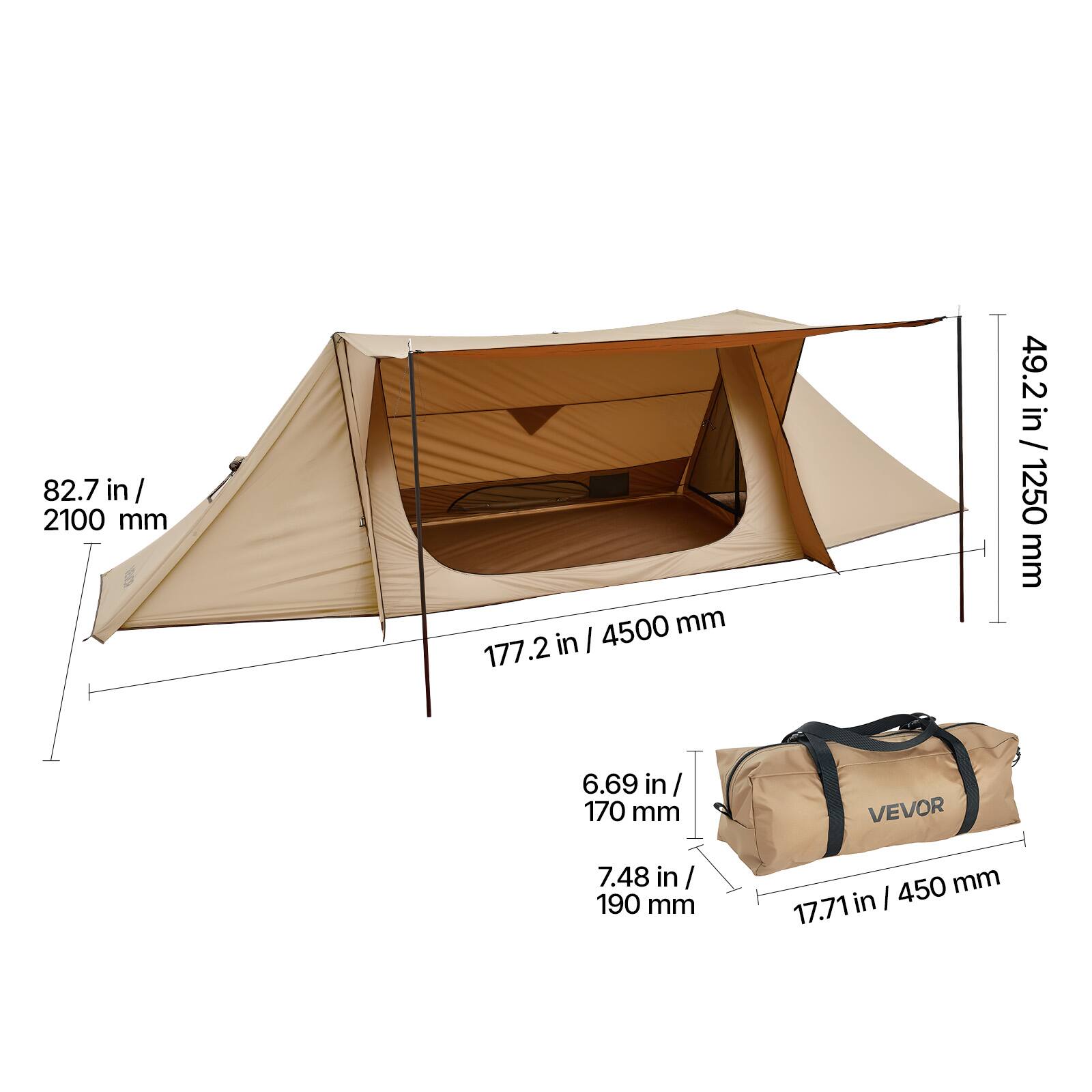 82.7 in / 2100 mm  
177.2 in / 4500 mm  
49.2 in / 1250 mm  
6.69 in / 170 mm  
7.48 in / 190 mm  
17.71 in / 450 mm