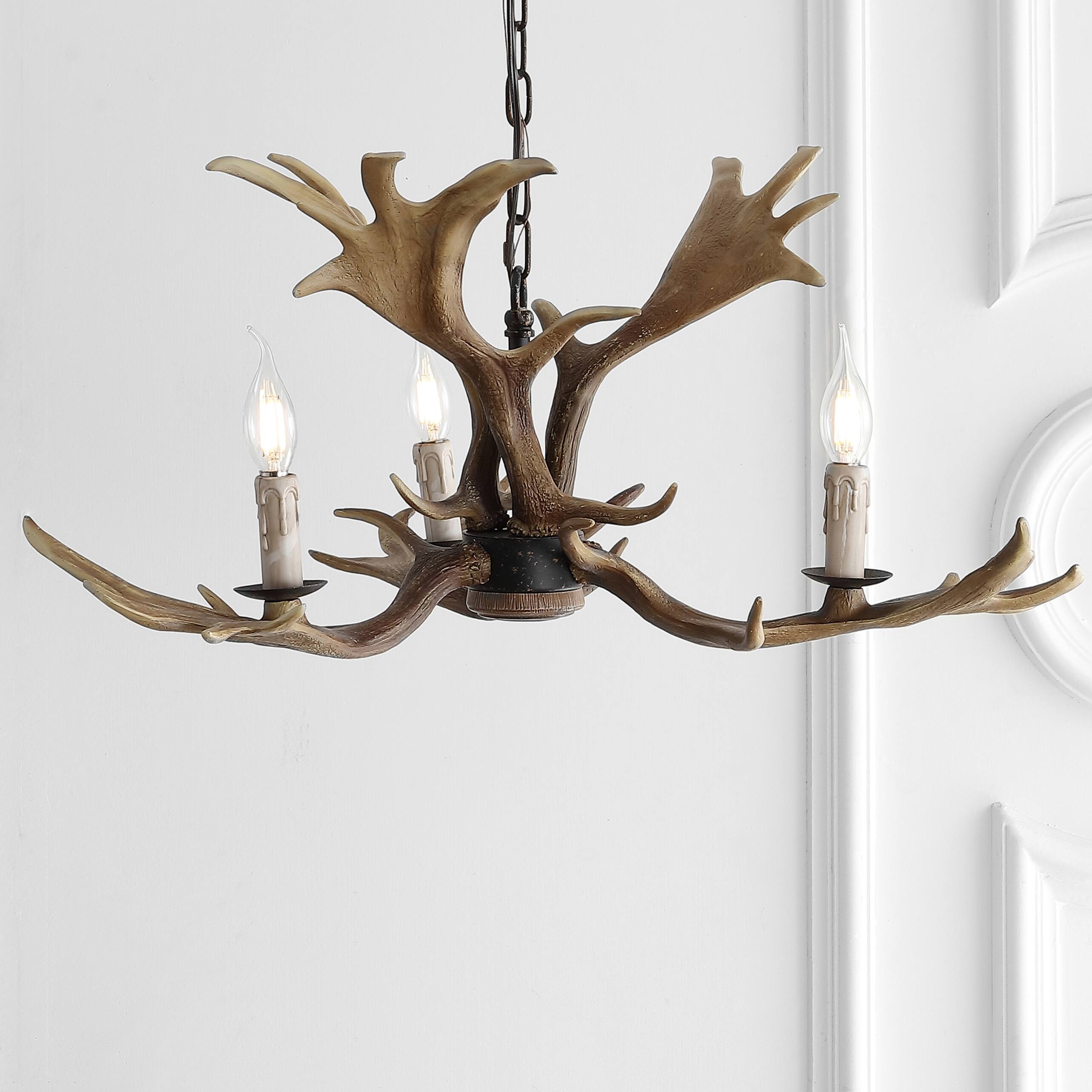 Alt View 1. Jonathan Y - Speller 27" Adjustable Resin Antler 3-Light LED Chandelier, Brown - Brown.