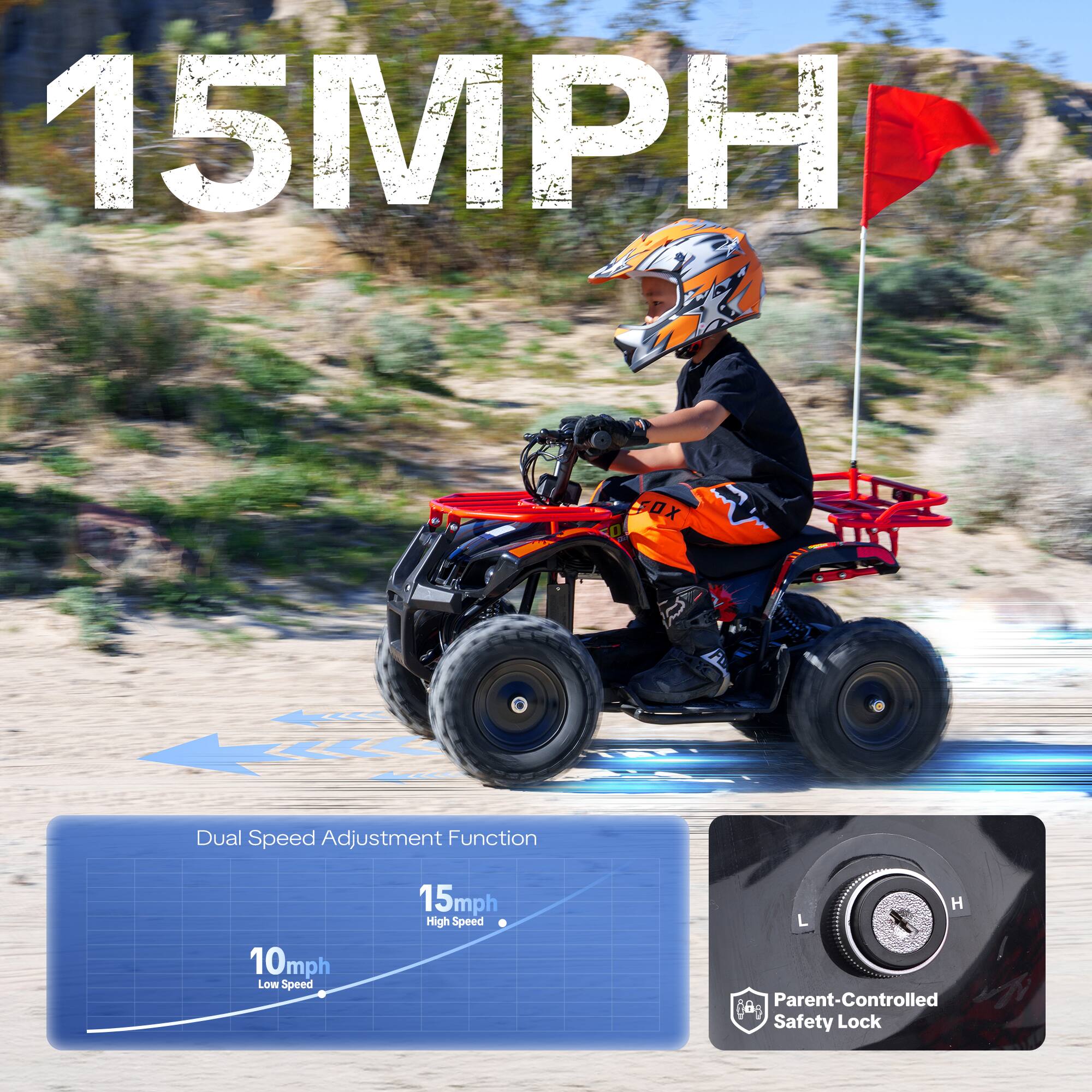 15MPH

FOX

Dual Speed Adjustment Function
10mph Low Speed
15mph High Speed

H L 18- Parent-Controlled Safety Lock