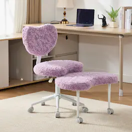 Aukfa - Meditation Chair Plus - Teddy Fleece Cross-Legged Rolling Chair with Lumbar Support & Adjustable Stool - Violet
