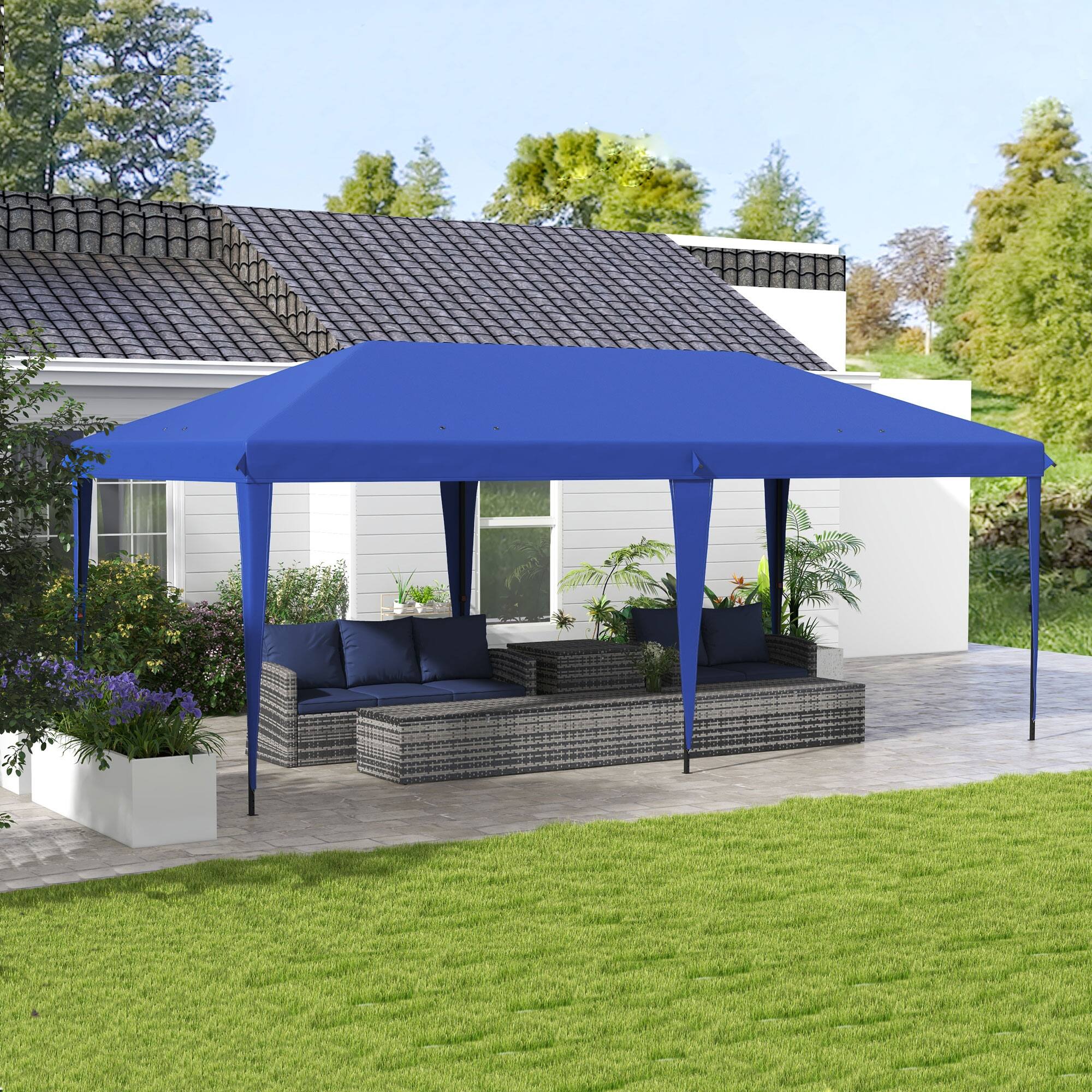 Alt View 1. Outsunny - 10' x 19.2' Pop Up Canopy Tent, Heavy Duty Tent for Parties, Outdoor Instant Gazebo Sun Shade Shelter with Carry Bag - Blue.