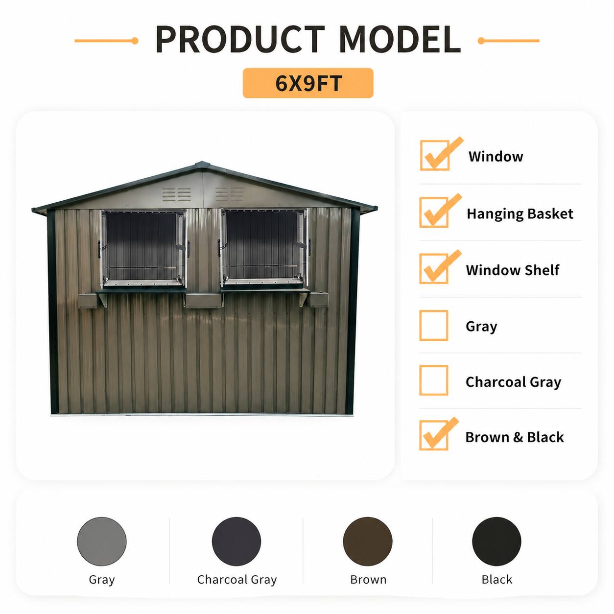 PRODUCT MODEL 6X9FT Window Hanging Basket Window Shelf Gray Charcoal Gray Brown & Black