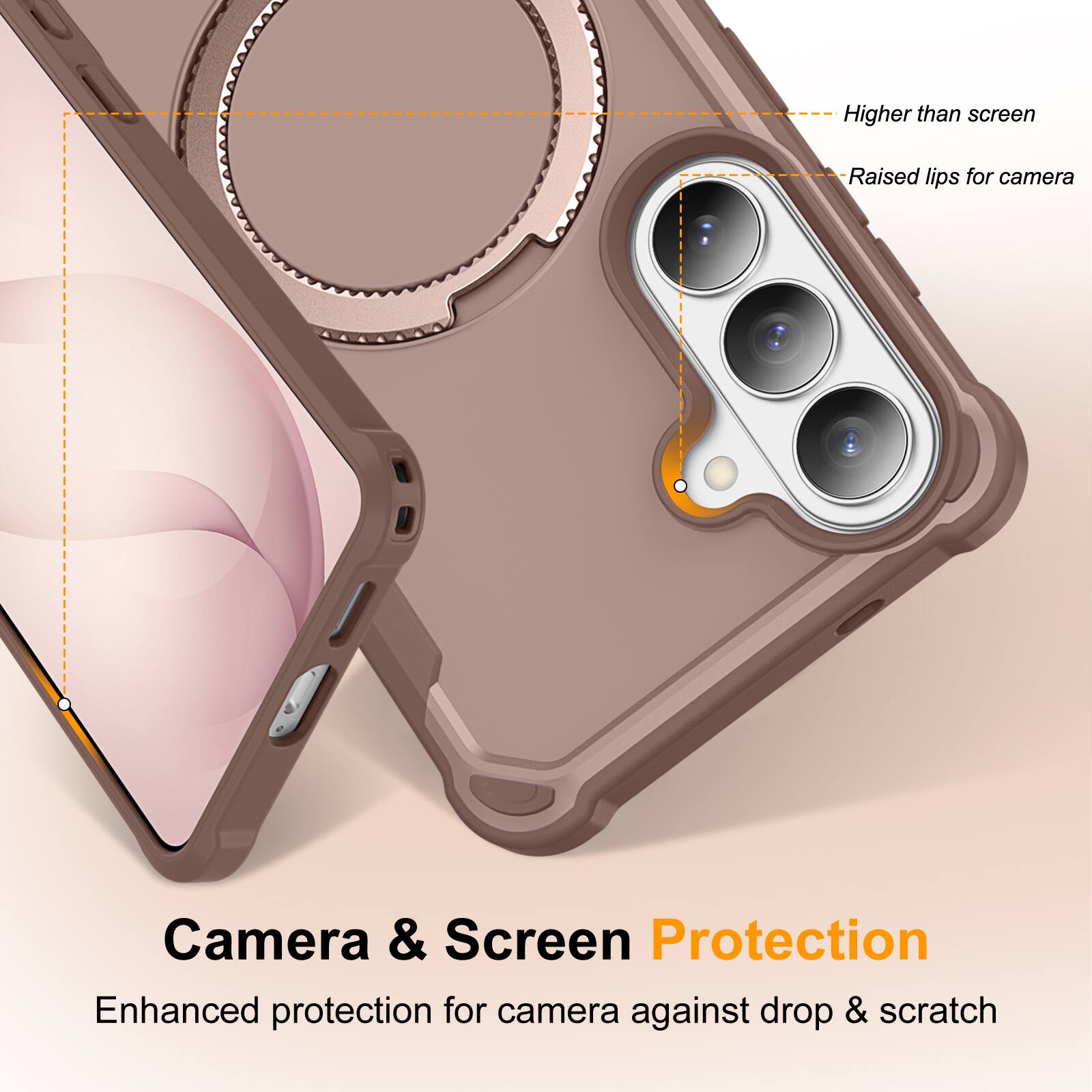 Higher than screen  
Raised lips for camera  
Camera & Screen Protection  
Enhanced protection for camera against drop & scratch