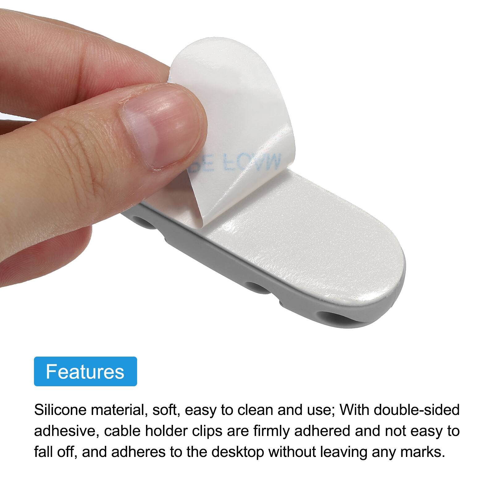 DE FOAM Features Silicone material, soft, easy to clean and use; With double-sided adhesive, cable holder clips are firmly adhered and not easy to fall off, and adheres to the desktop without leaving any marks.

Features  
Silicone material, soft, easy to clean and use; With double-sided adhesive, cable holder clips are firmly adhered and not easy to fall off, and adheres to the desktop without leaving any marks.