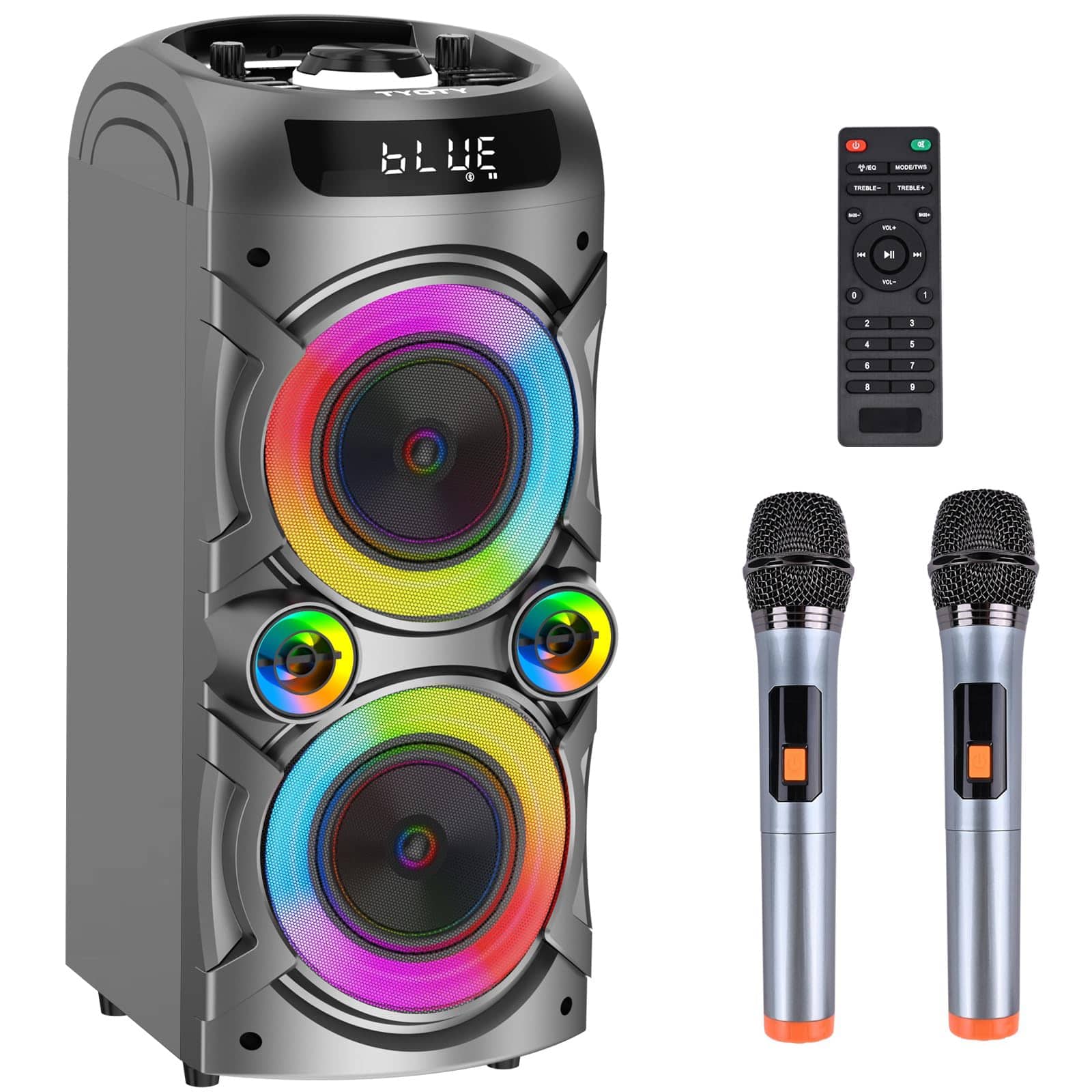 Cedar Assembly - Karaoke Machine With 2 Wireless Microphones Portable Pa System Big Led Lights Remote Control Support Bass - Default
