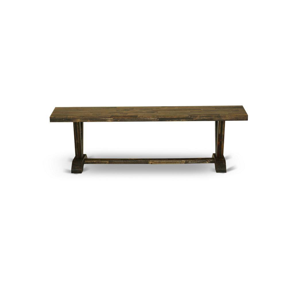 East West Furniture - V-Style Mid Century Modern Dining Bench with Wooden Seat - Brown