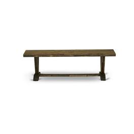 East West Furniture - V-Style Mid Century Modern Dining Bench with Wooden Seat - Brown