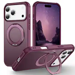 Dteck - Magnetic Phone Case for Apple iPhone 18 Pro Max, Slim Shockproof Hybrid Protective Cover with 360 Rotating Ring Stand - Winered