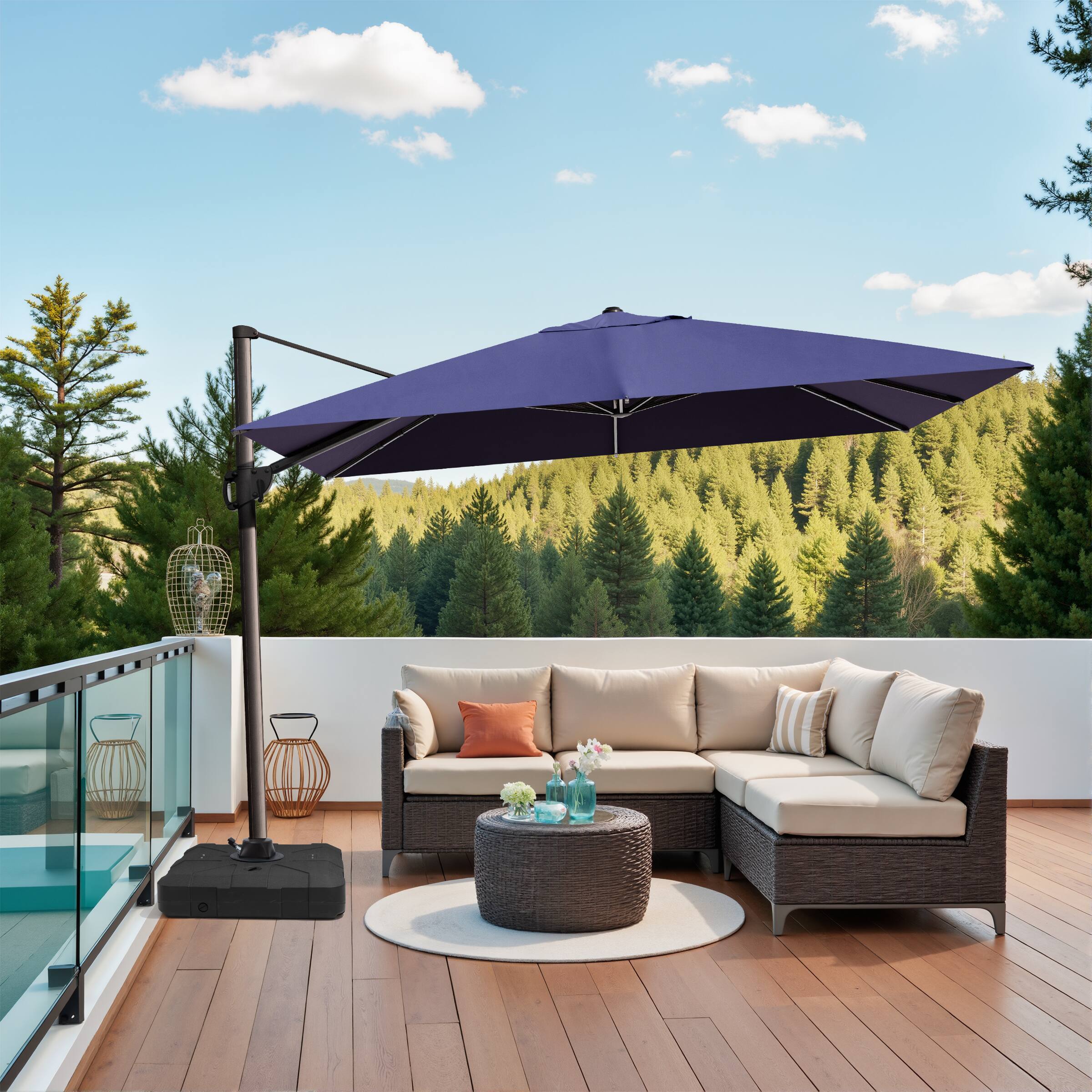 Back. Crestlive Products - Crestlive Products 9x12ft Aluminum Crank Cantilever Patio Umbrella with Base - Navy blue.