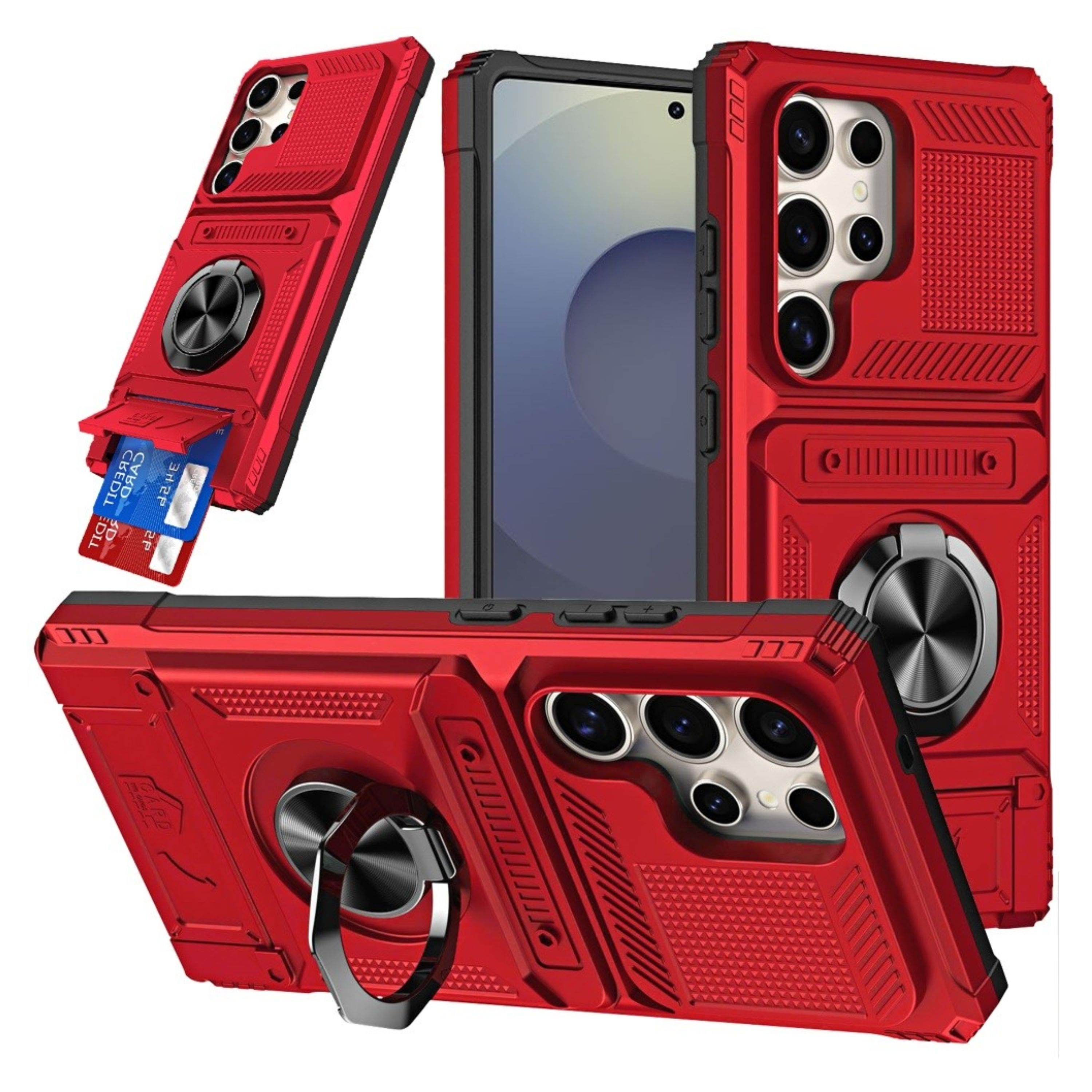Kitcheniva - Rugged 2x Card Holder Case With Metal Ring With Tempered Glass For Samsung Galaxy S26 Ultra - Red price history on PriceWatchPro