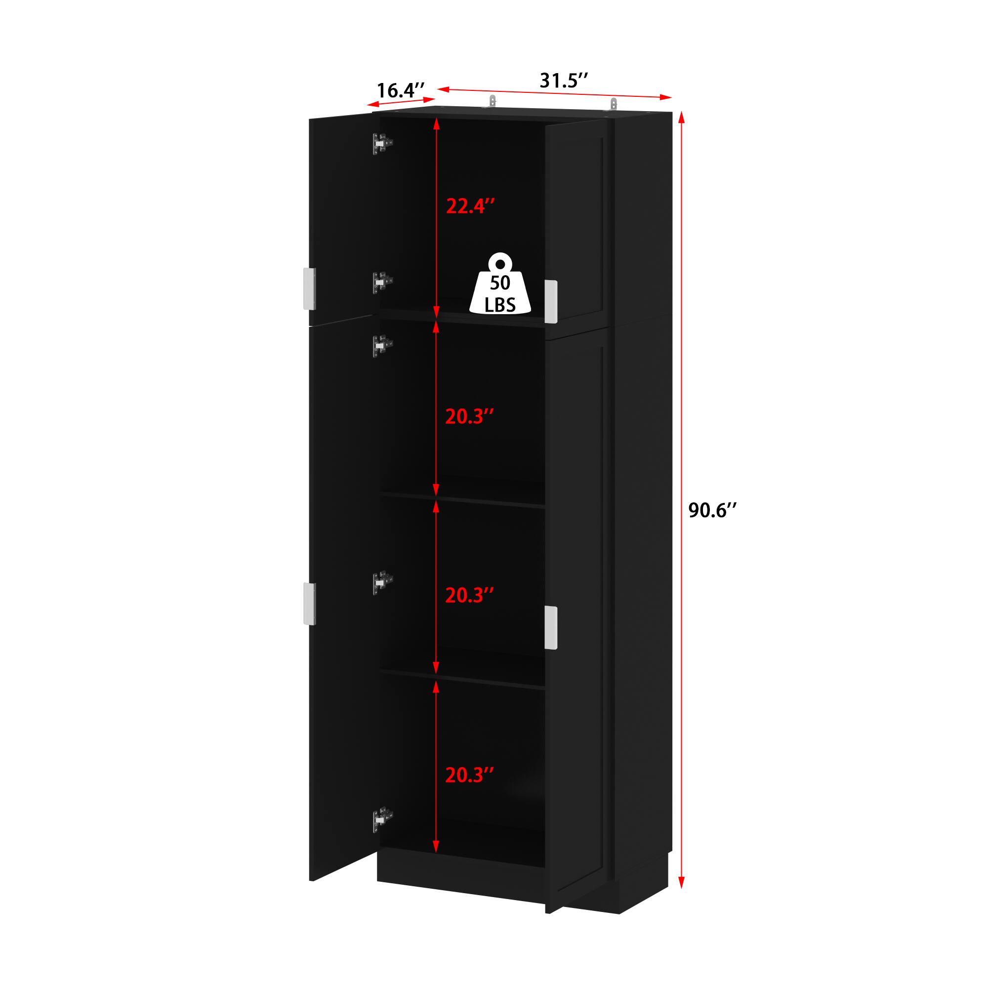 16.4", 31.5", 22.4", 50 LBS, 20.3", 90.6", 20.3", 20.3"