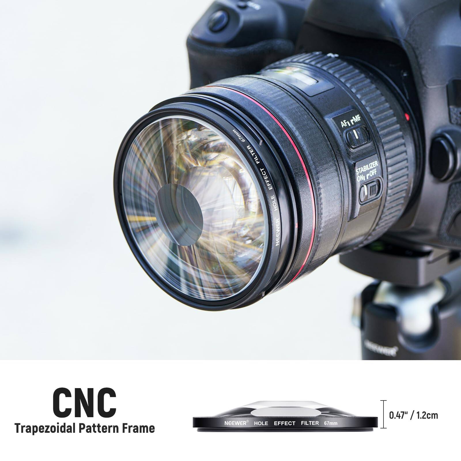 67mm FILTER EFFECT HOLE NEWEER AF MF STABILIZER ON/OFF CNC Trapezoidal Pattern Frame NEWEER HOLE EFFECT FILTER 67mm 0.47" / 1.2cm