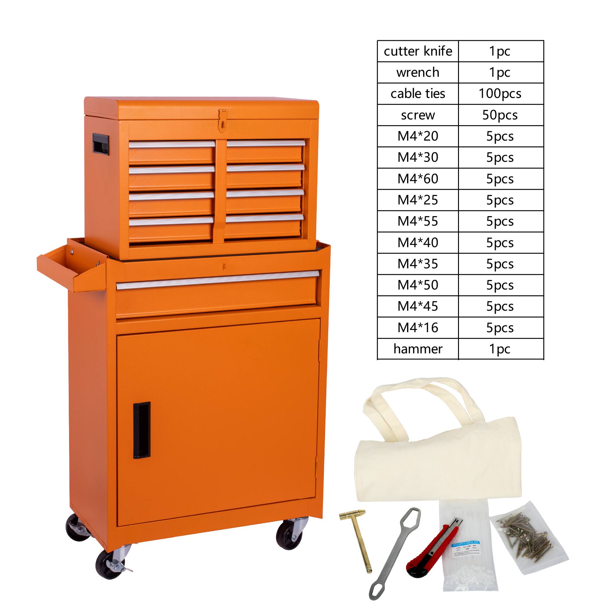 cutter knife, wrench, cable ties, screw, M4*20, M4*30, M4*60, M4*25, M4*55, M4*40, M4*35, M4*50, M4*45, M4*16, hammer