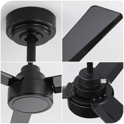 Alt View 1. LUCKY ONE - 52" Outdoor Ceiling Fan No Light Remote 3 ABS Blades DC Motor - Black.