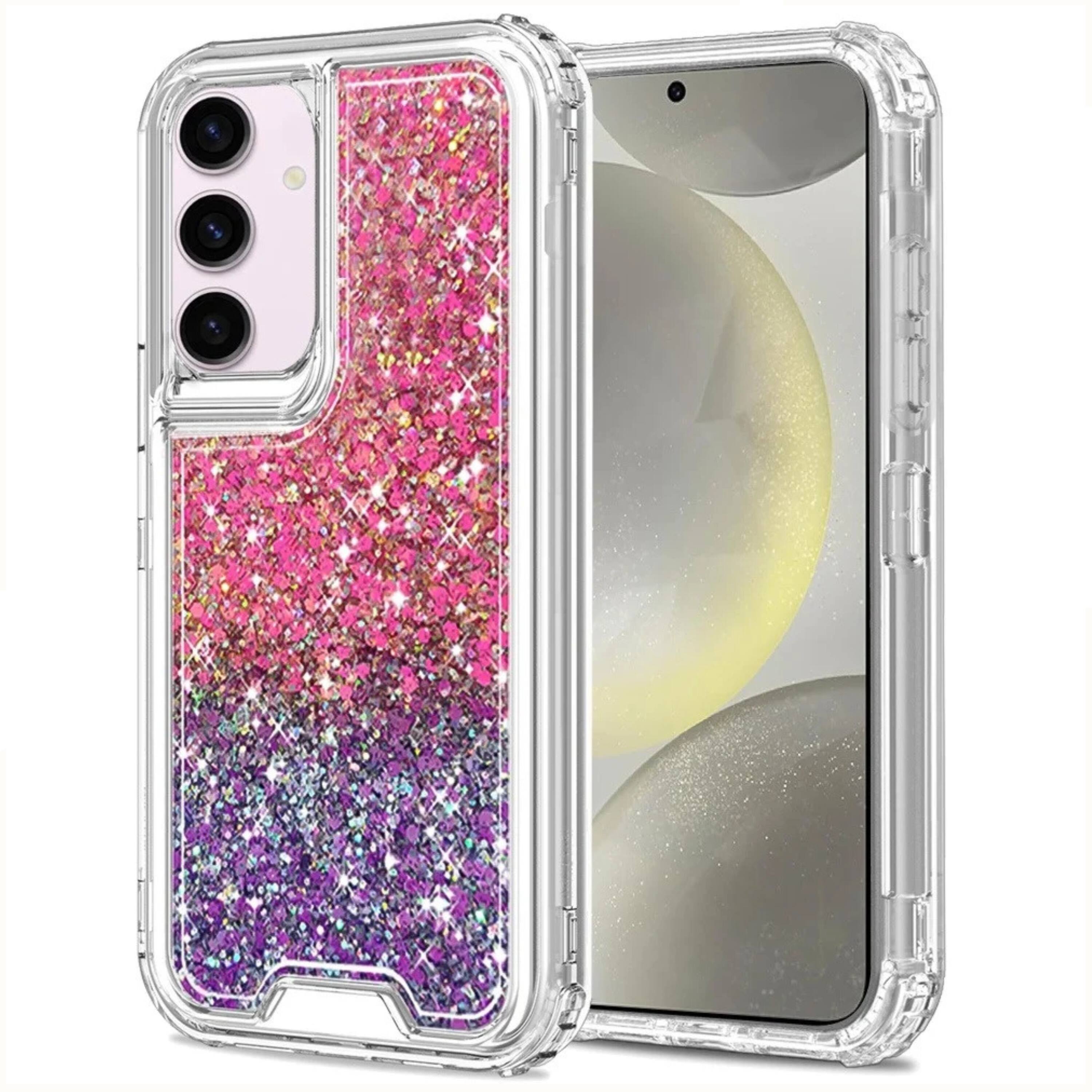 Left. Kitcheniva - Shockproof Epoxy Glitter Protective Cover With Tempered Glass For Samsung S25 S24 Hot Pink Purple - Pink Purple.