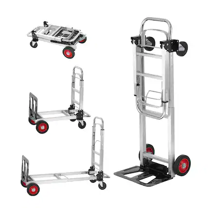 Front. VEVOR - Aluminum Folding Hand Truck, 2 in 1 Design 400 lbs Capacity, Heavy Duty Industrial Collapsible cart - Silver.