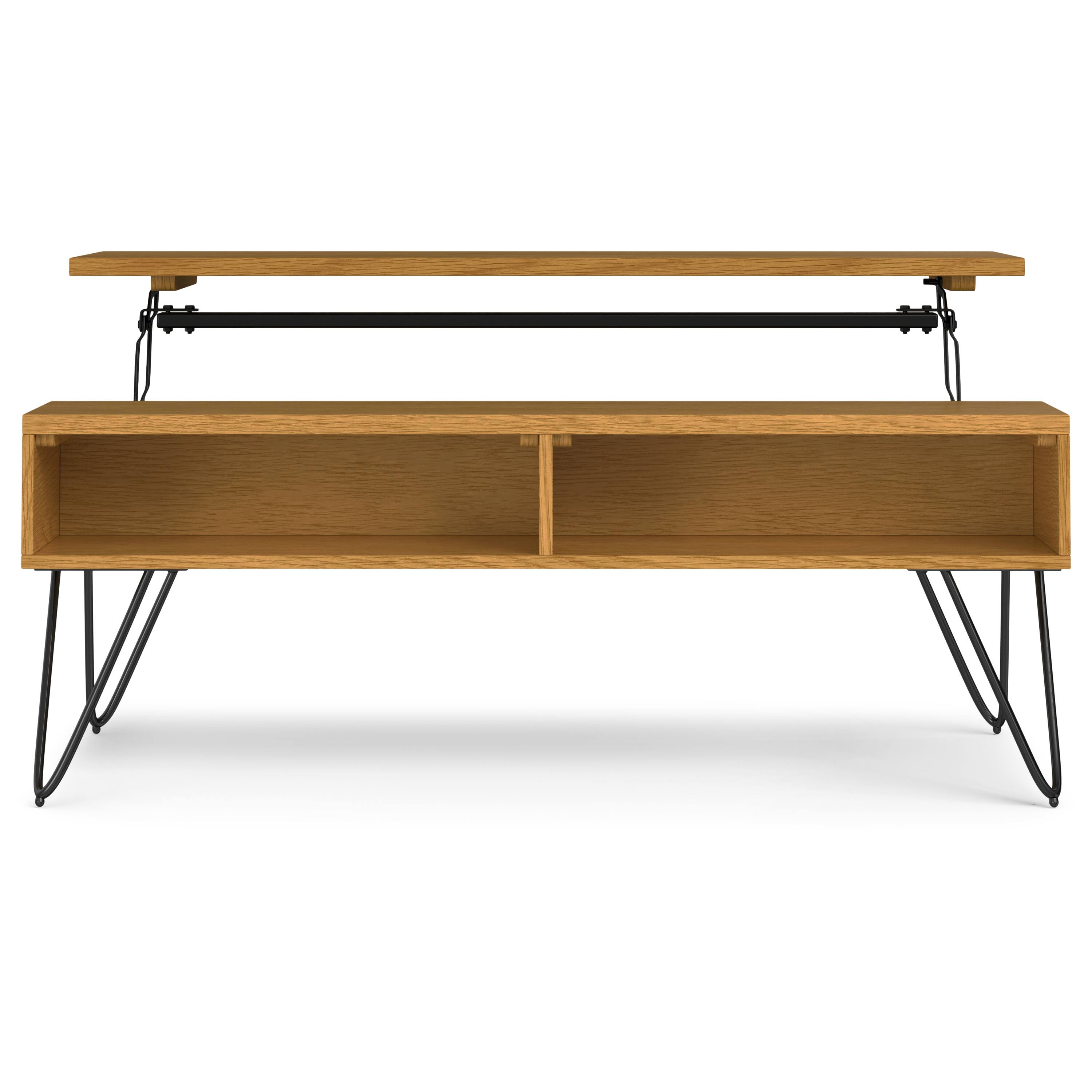 Left. Simpli Home - Hunter  48 inch Wide Rectangle Industrial Lift Top Coffee Table in Oak Veneer - Oak Veneer.
