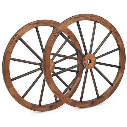 Front. Costway - Costway Set of 2 30 In Decorative Vintage Wood Garden Wagon Wheel w/Steel Rim Wall Decor - Natural.