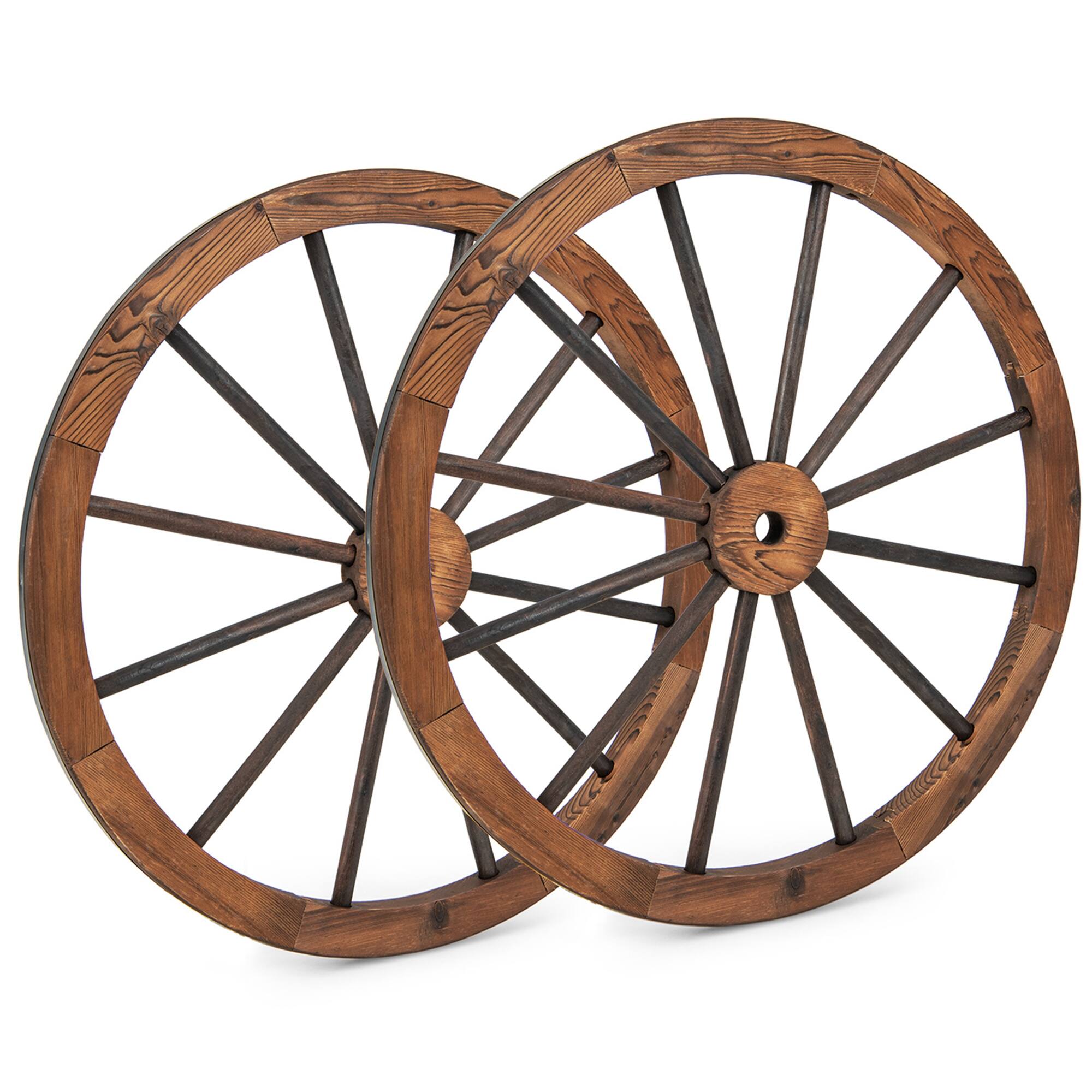 Front. Costway - Costway Set of 2 30 In Decorative Vintage Wood Garden Wagon Wheel w/Steel Rim Wall Decor - Natural.