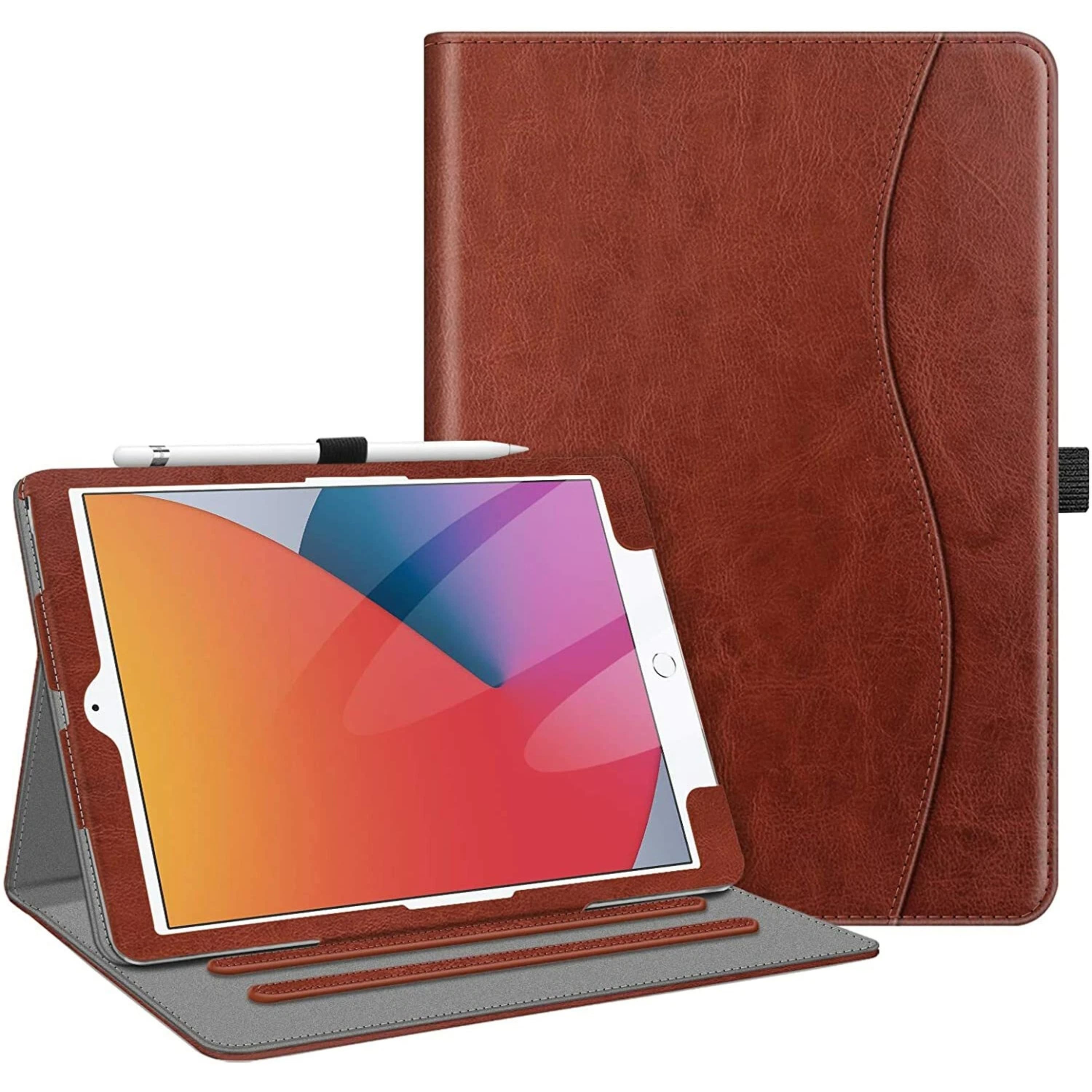 Kitcheniva - Protective Stand Case For iPad 9th 8th 7th Generation 10.2 Inch With Pocket Holder - Brown
