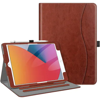 Front. Kitcheniva - Protective Stand Case For iPad 9th 8th 7th Generation 10.2 Inch With Pocket Holder Brown - Brown.