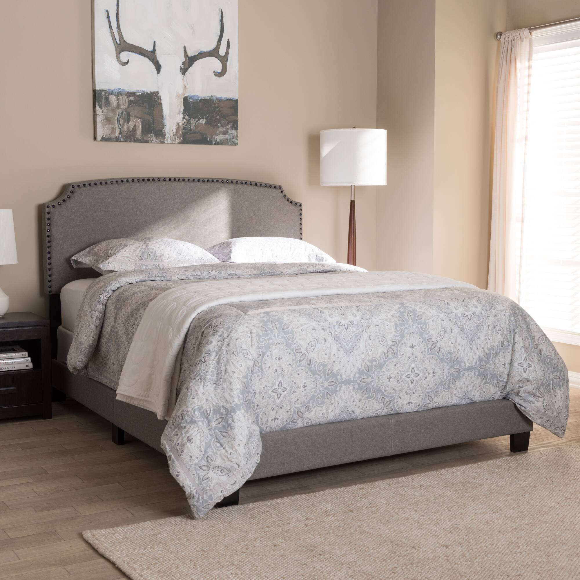 Alt View 2. Baxton Studio - Odette Modern and Contemporary Fabric Upholstered Bed - Light Grey.