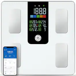 GE - Smart Body Weight Scale, Digital Body Fat BMI Muscle Scale, Bluetooth Health Analyzer with App, 500lb Large Platform - White