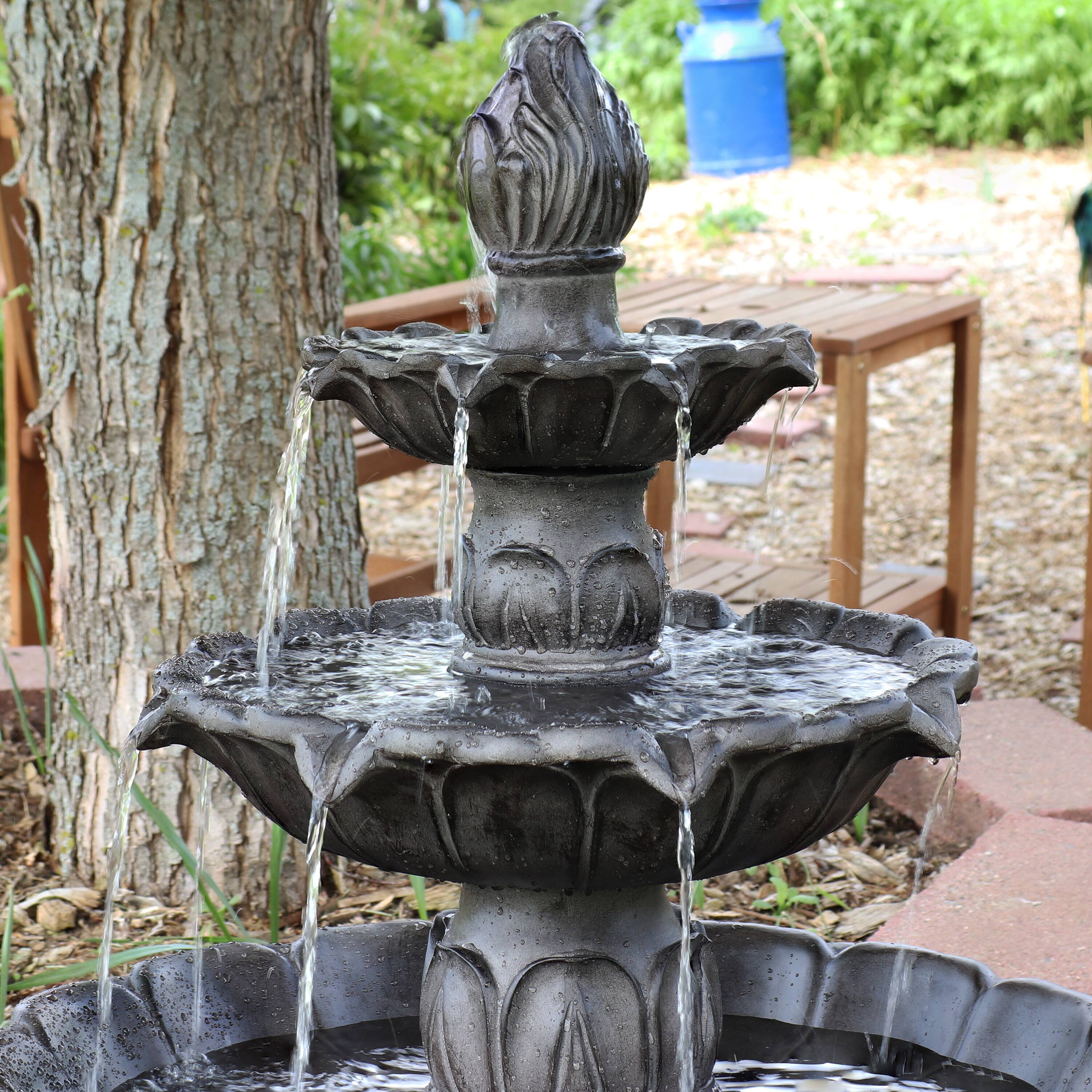 Alt View 7. Sunnydaze - Classic Tulip Polystone Outdoor 3-Tier Fountain - Dark Brown.