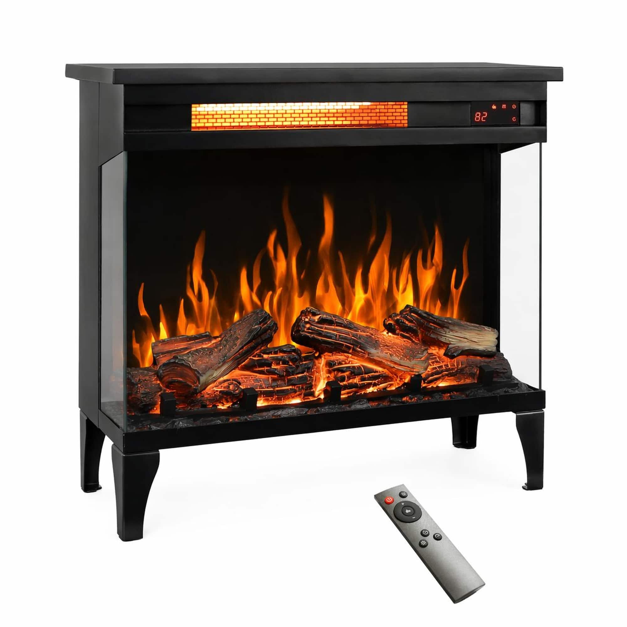 RYHNUYNE - 24 Inch Three-Sided Glass Electric Fireplace with Feet – Freestanding Multi-Scenario Heater with 4-Color Flame - Antique Black price history on PriceWatchPro