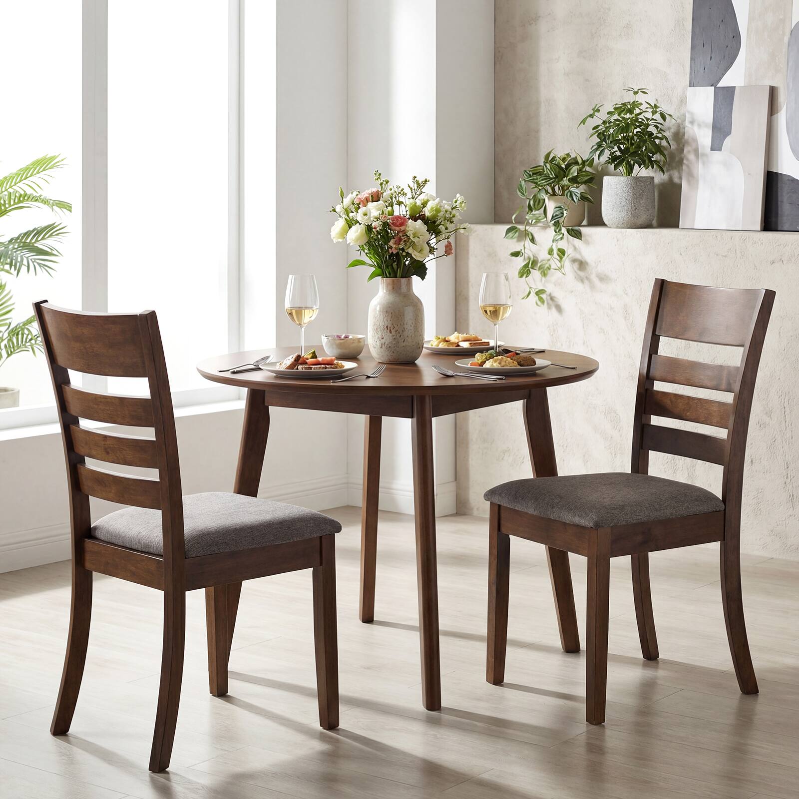 Alt View 4. Costway - Costway Wooden Dining Chairs Set of 4 with Rubber Wood Frame, Curved Slatted Backrest - Light Brown.
