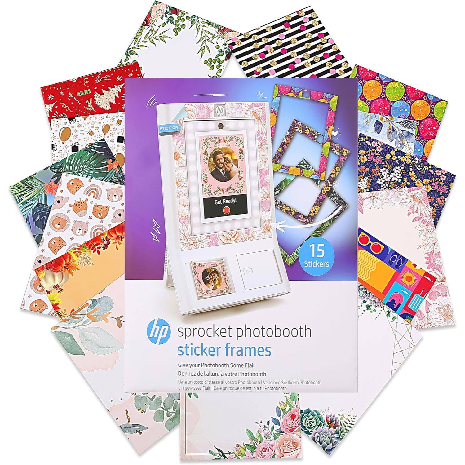 hp sticker frames
Get Ready!
15 Stickers
Give your Photobooth Some Flair
Donnez de Tallure à votre Photobooth
Date un tocco a classe a vostro Photobooth
verlerhen Sie Ihrem Photobooth
en gewisses Fair Dale un noque de estilo a  Photobooth