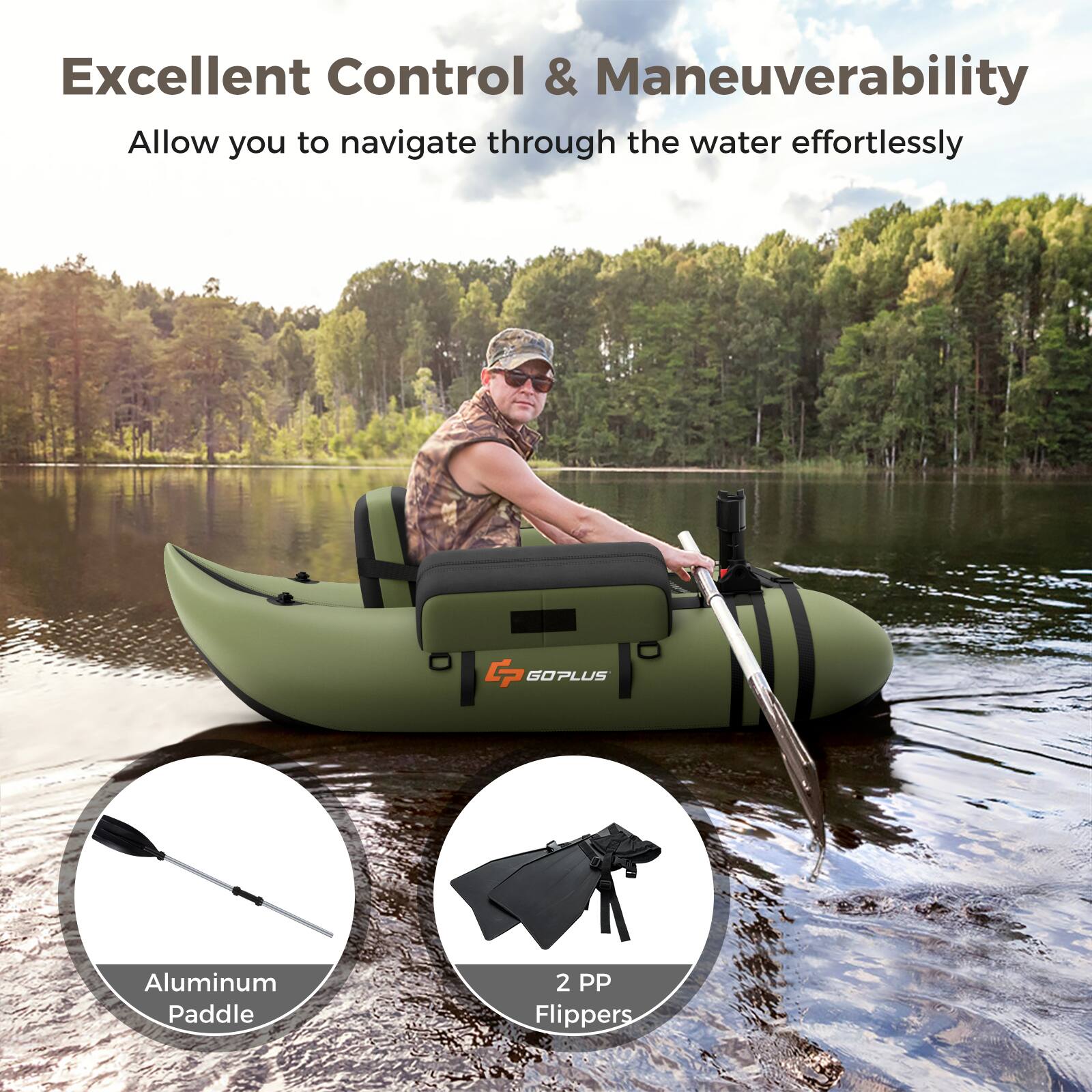 Excellent Control & Maneuverability  
Allow you to navigate through the water effortlessly  

GP GOPLUS  
Aluminum Paddle  
2 PP Flippers