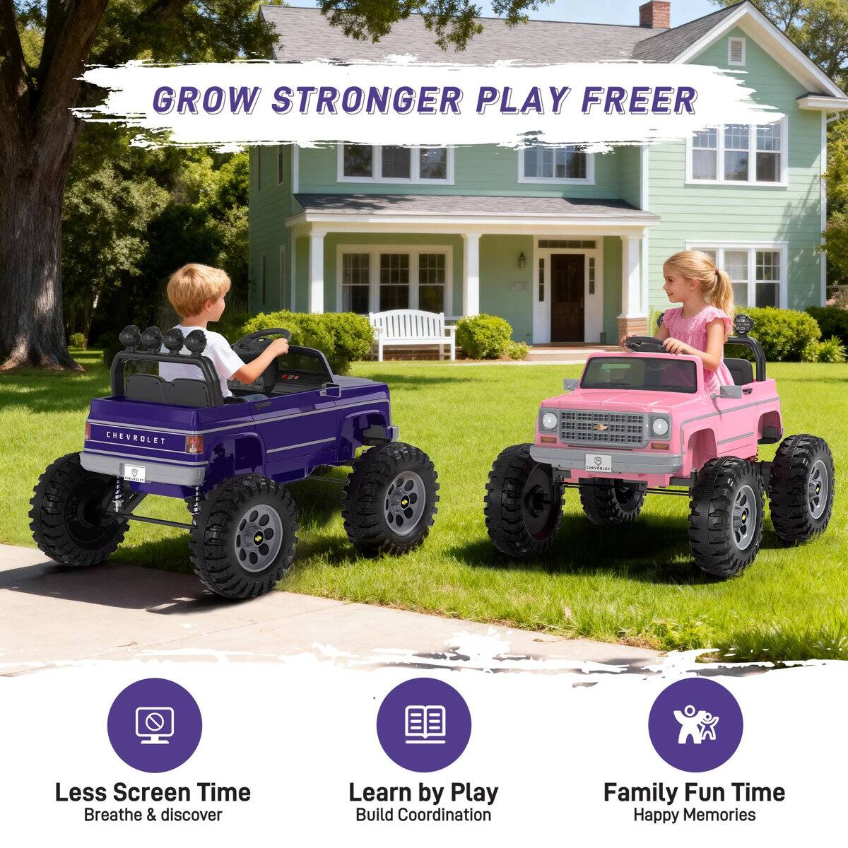 GROW STRONGER PLAY FREER  
CHEVROLET  

Less Screen Time  
Breathe & discover  

Learn by Play  
Build Coordination  

Family Fun Time  
Happy Memories