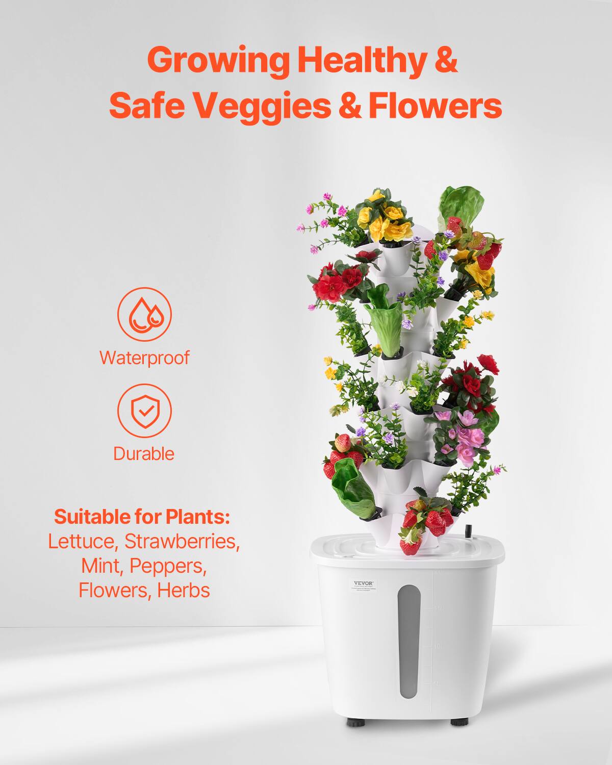Growing Healthy & Safe Veggies & Flowers

Waterproof  
Durable

Suitable for Plants:  
Lettuce, Strawberries, Mint, Peppers, Flowers, Herbs