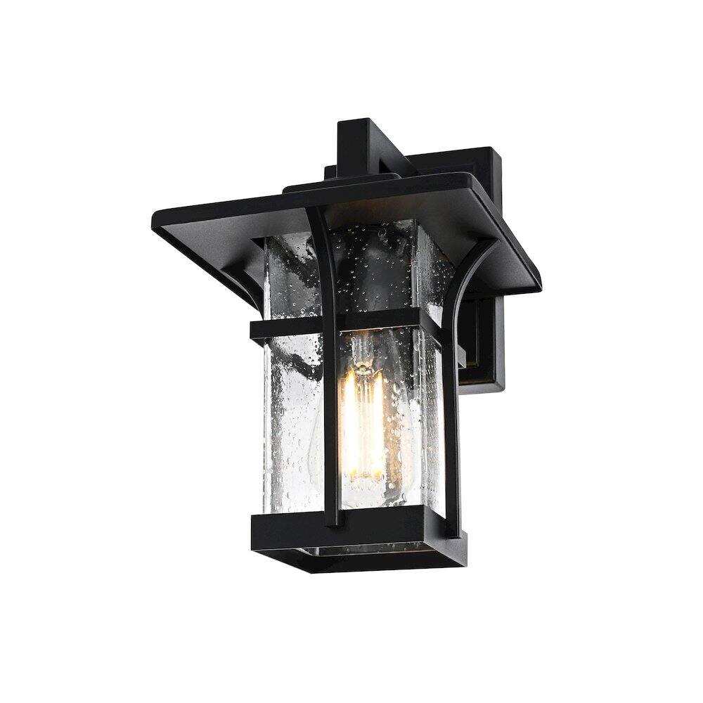 Left. Elegant Lighting - Woodstock 7 inch Outdoor Pendant in Black - Black.