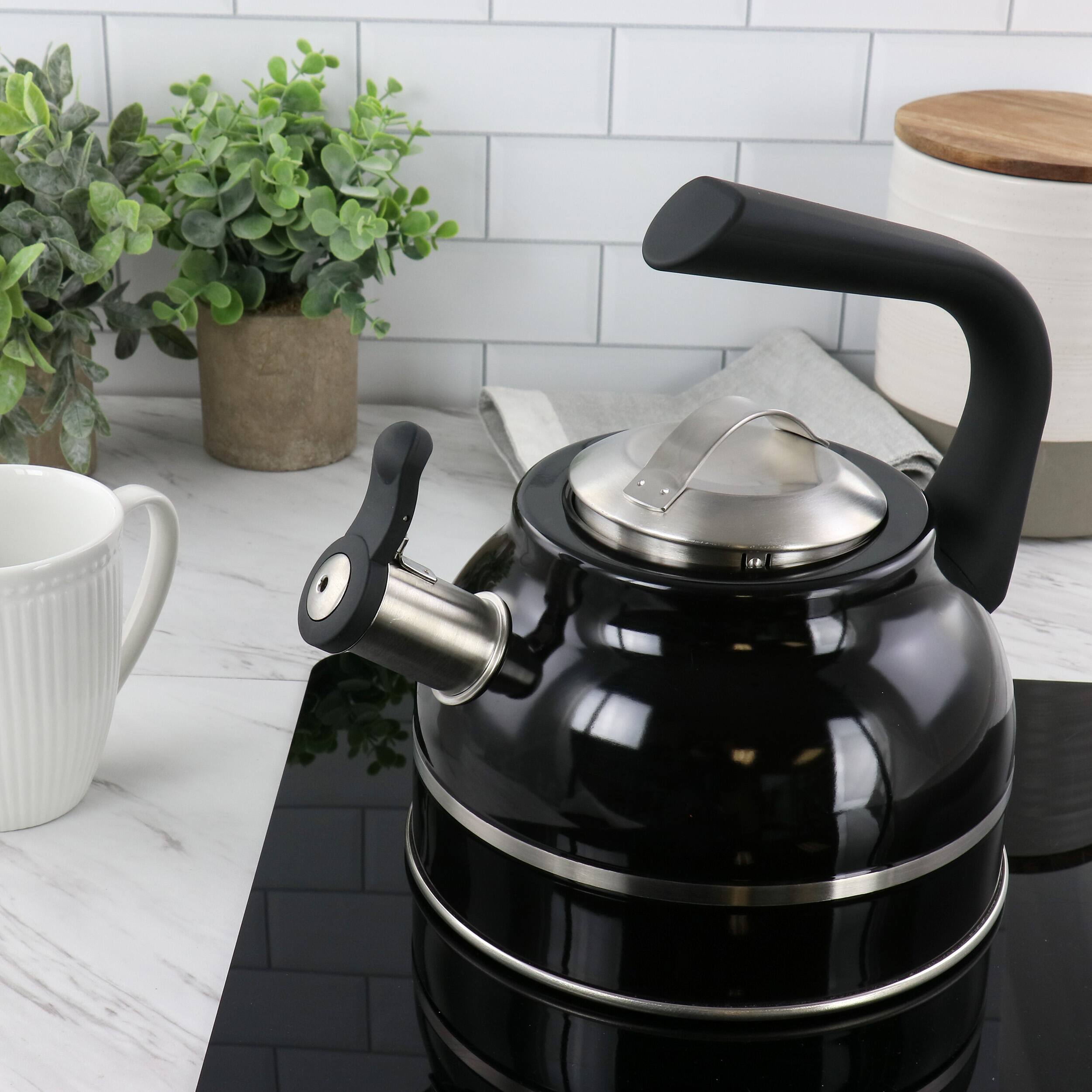 Alt View 4. Kenmore - Kenmore Elite 2.3 Quart Stainless Steel Whistling Tea Kettle in Black - Black.