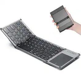 Luckbyte - Full-Size Wireless Foldable Keyboard with Large Touchpad - Portable Bluetooth Travel Keyboard for iOS, Android, Windows - Black