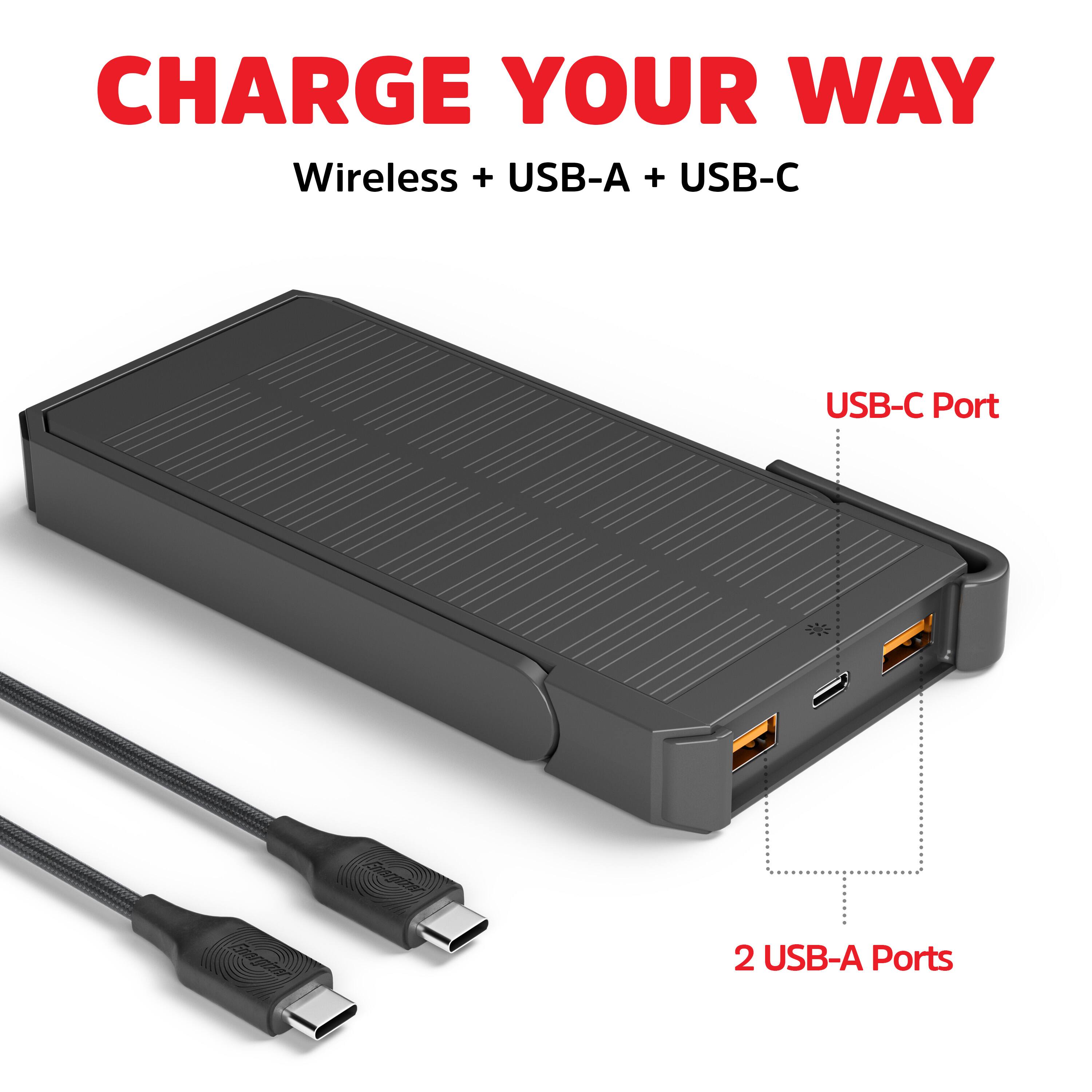 CHARGE YOUR WAY  
Wireless + USB-A + USB-C  

USB-C Port  
2 USB-A Ports