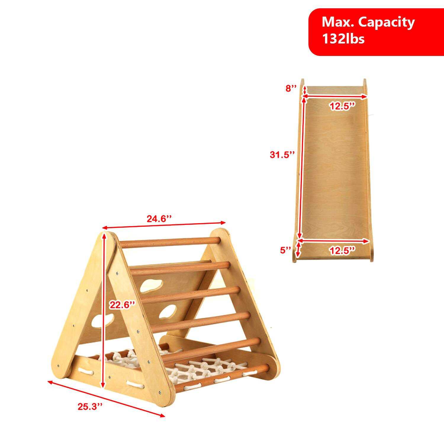 Max. Capacity 132lbs  
8" 12.5" 31.5" 24.6" 5" 12.5" 22.6" 25.3"
