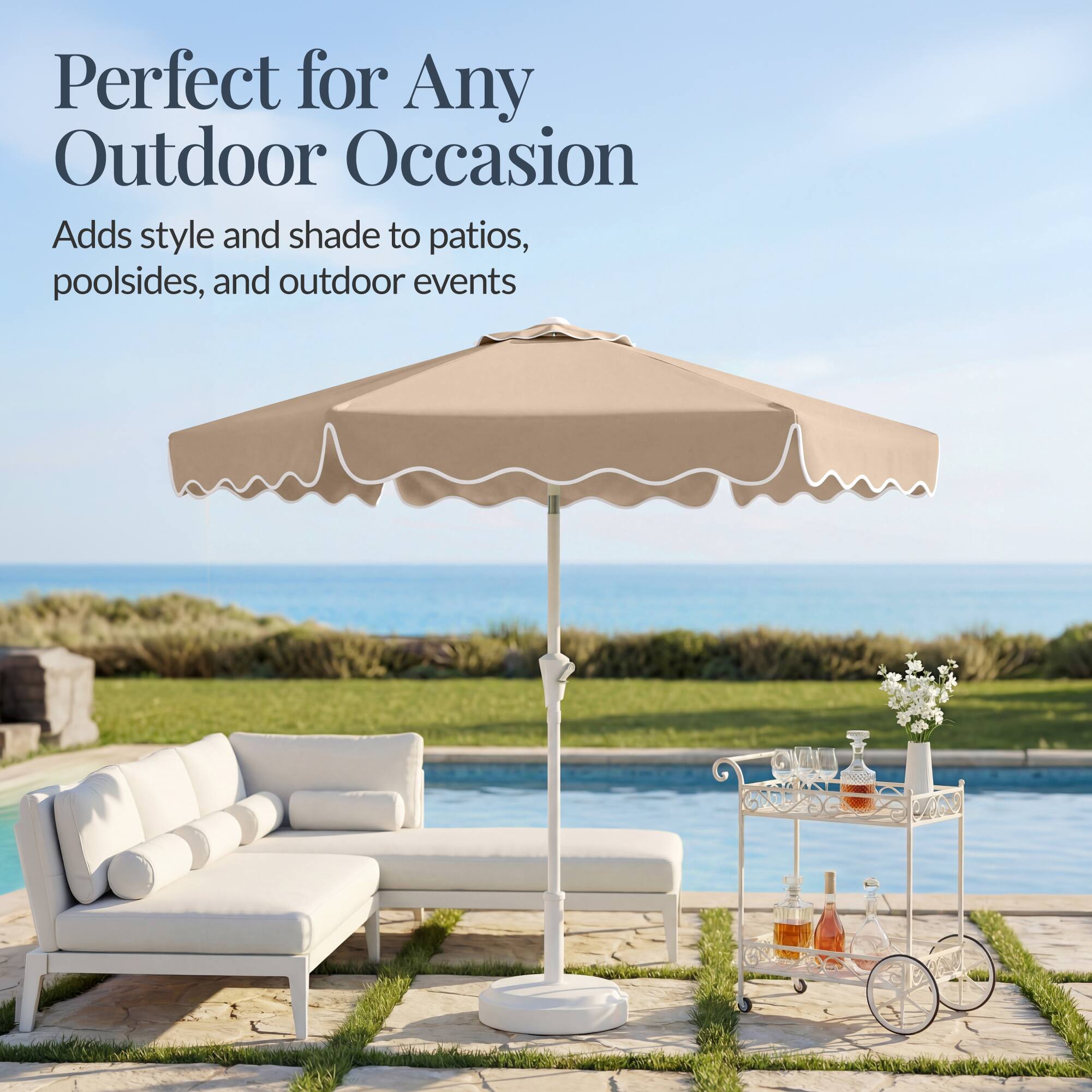 Perfect for Any Outdoor Occasion  
Adds style and shade to patios, poolside, and outdoor events