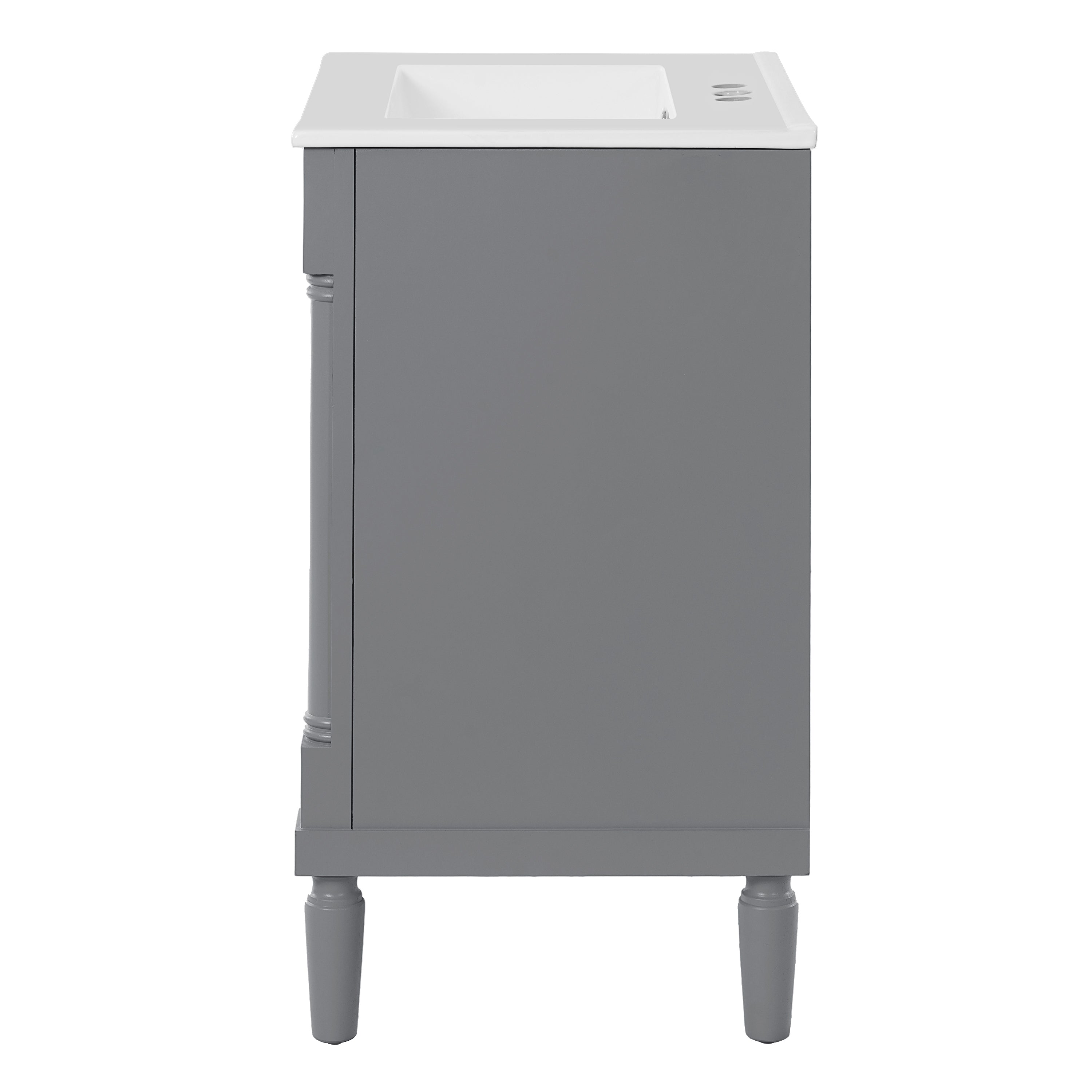 Alt View 10. Boyel Living - 24 Inch Bathroom Vanity Grey with Ceramic Sink Solid Wood Frame Double Door Storage - Gray.