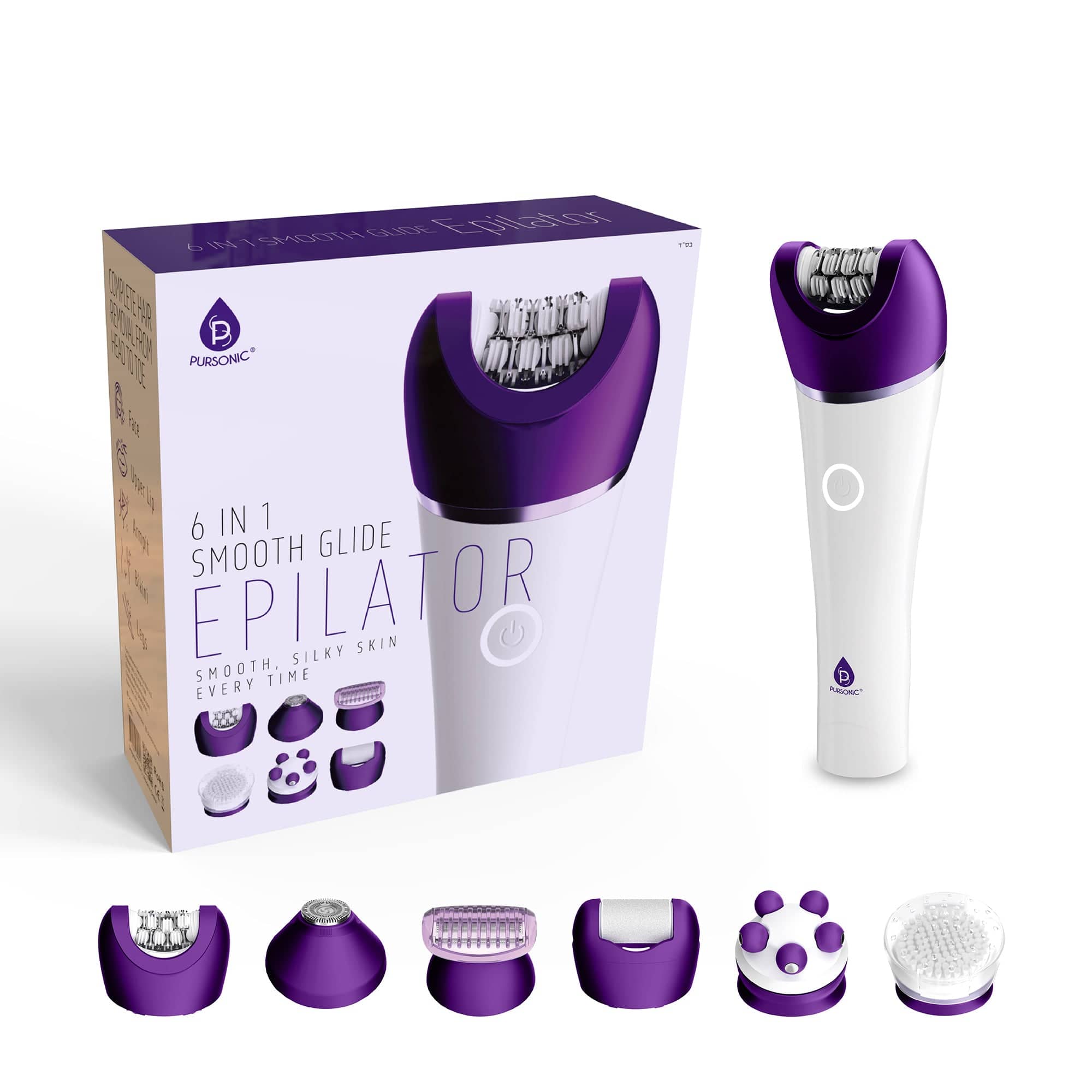Pursonic - 6-in-1 Smooth Glide Epilator - White
