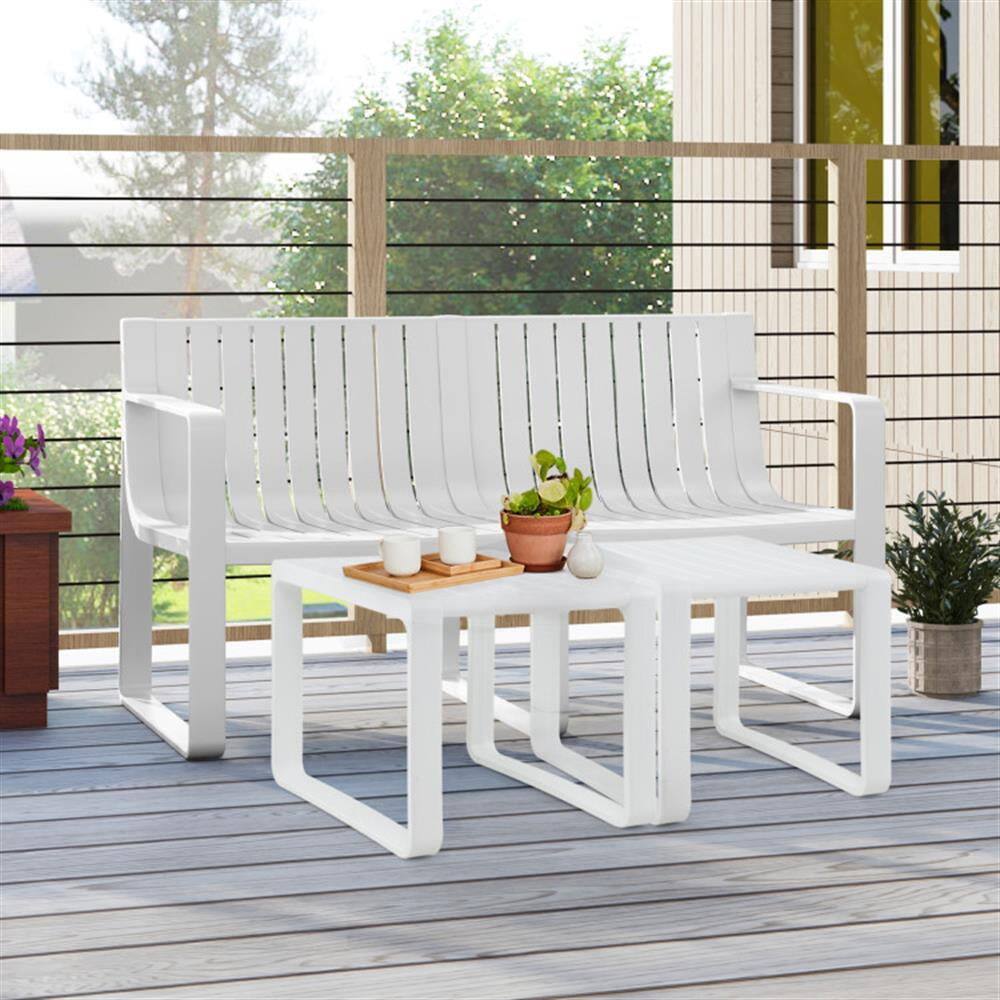 Alt View 2. Kadyn - Garden Bench, Patio Bench,Weather-resistant Plastic 2-Person Bench with Curved Backrest-White - White.