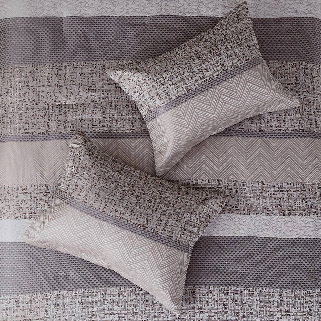 Alt View 3. Gracie Mills - Gracie Mills Hickman 7-Piece Transitional Striped Jacquard Comforter Set - Grey/Taupe.