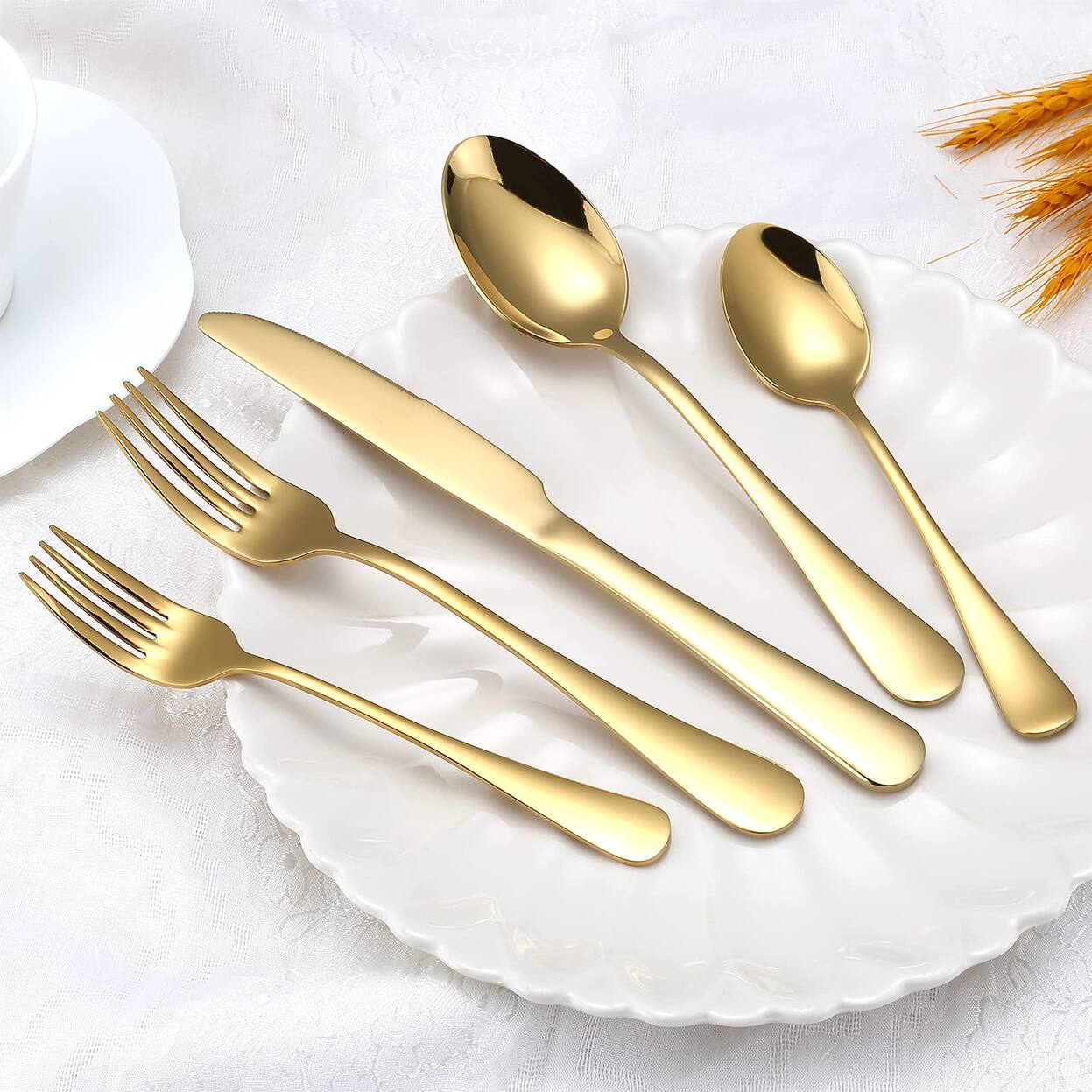 Alt View 2. Dazzed Corner - Silverware Set for 8, 40-Piece Gold Flatware Set Stainless Steel Cutlery Kitchen Utensil Set - Gold.