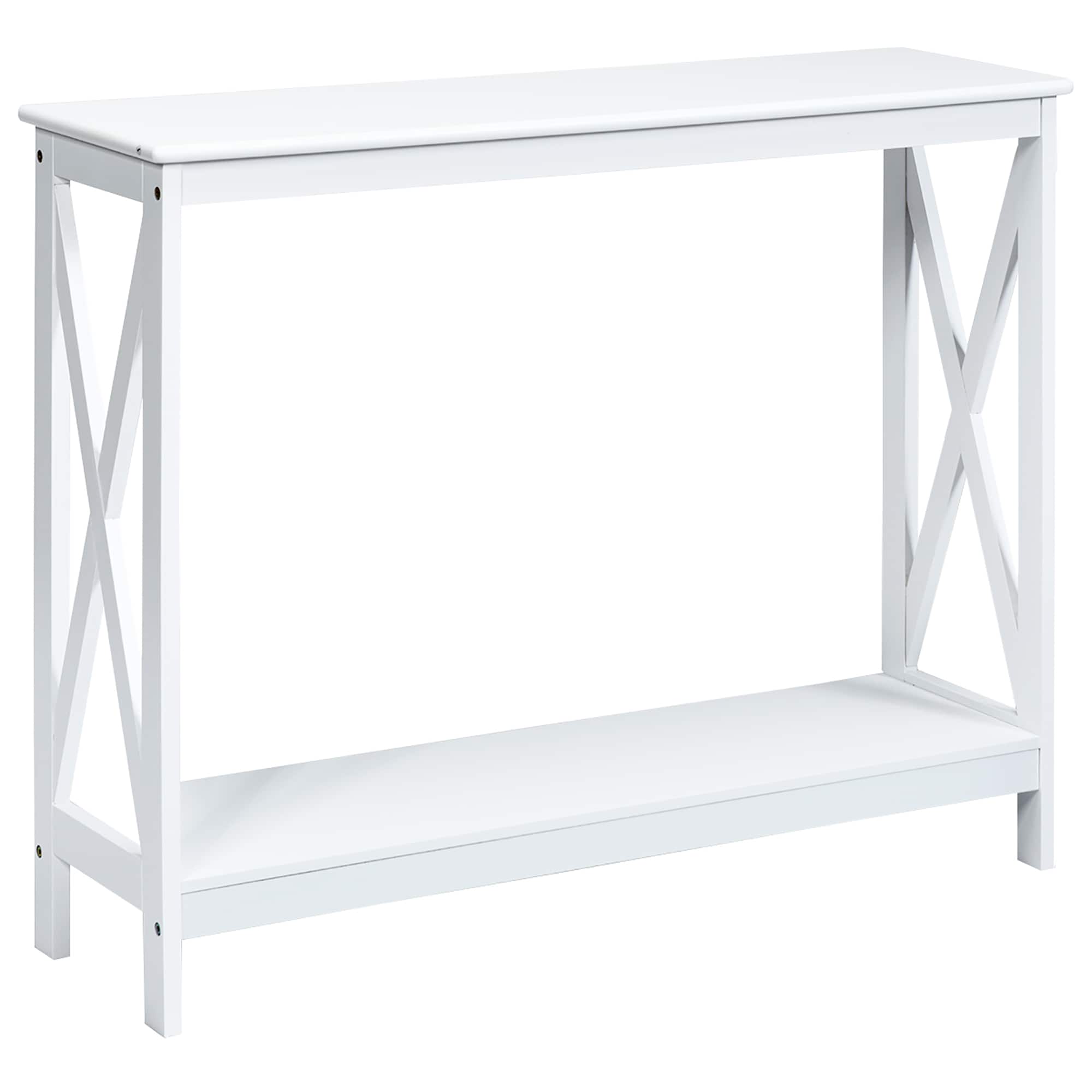 Front. Costway - Costway 2-Tier Console Table x-Design Bookshelf Sofa Side Accent Table w/Shelf - White.