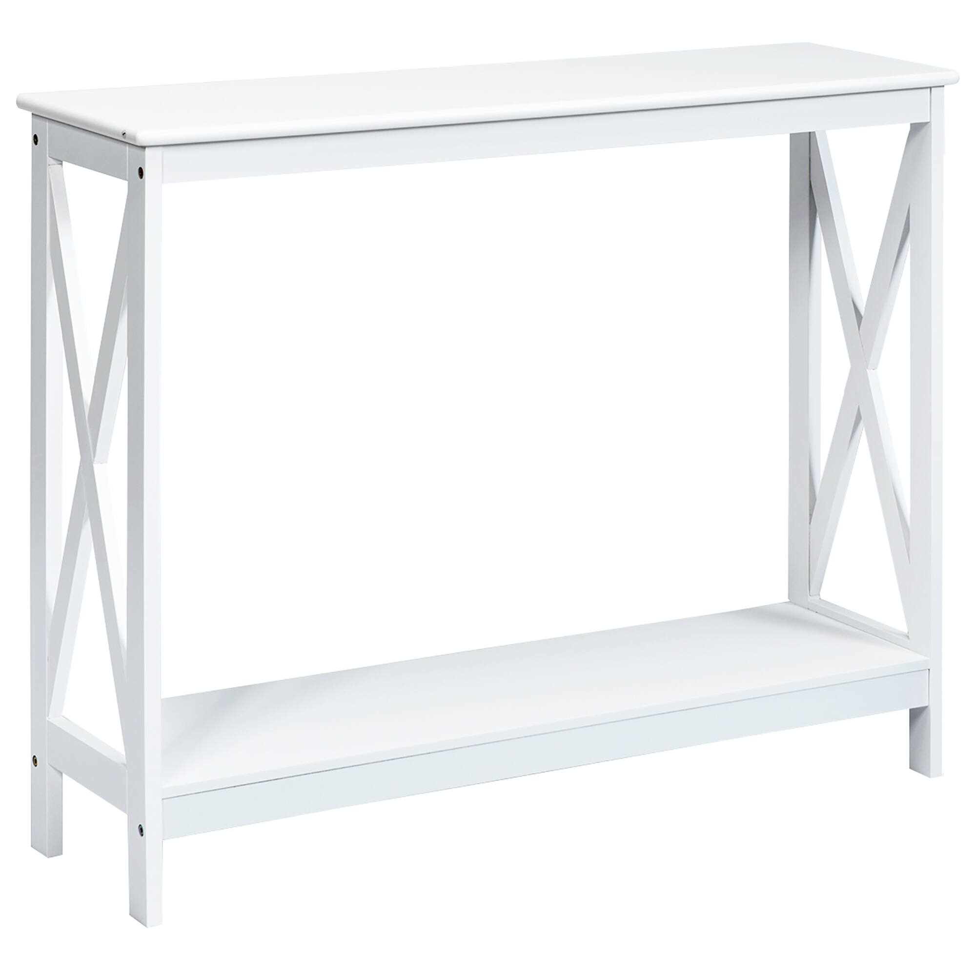 Costway - 2-Tier Console Table x-Design Bookshelf Sofa Side Accent Table w/Shelf - White