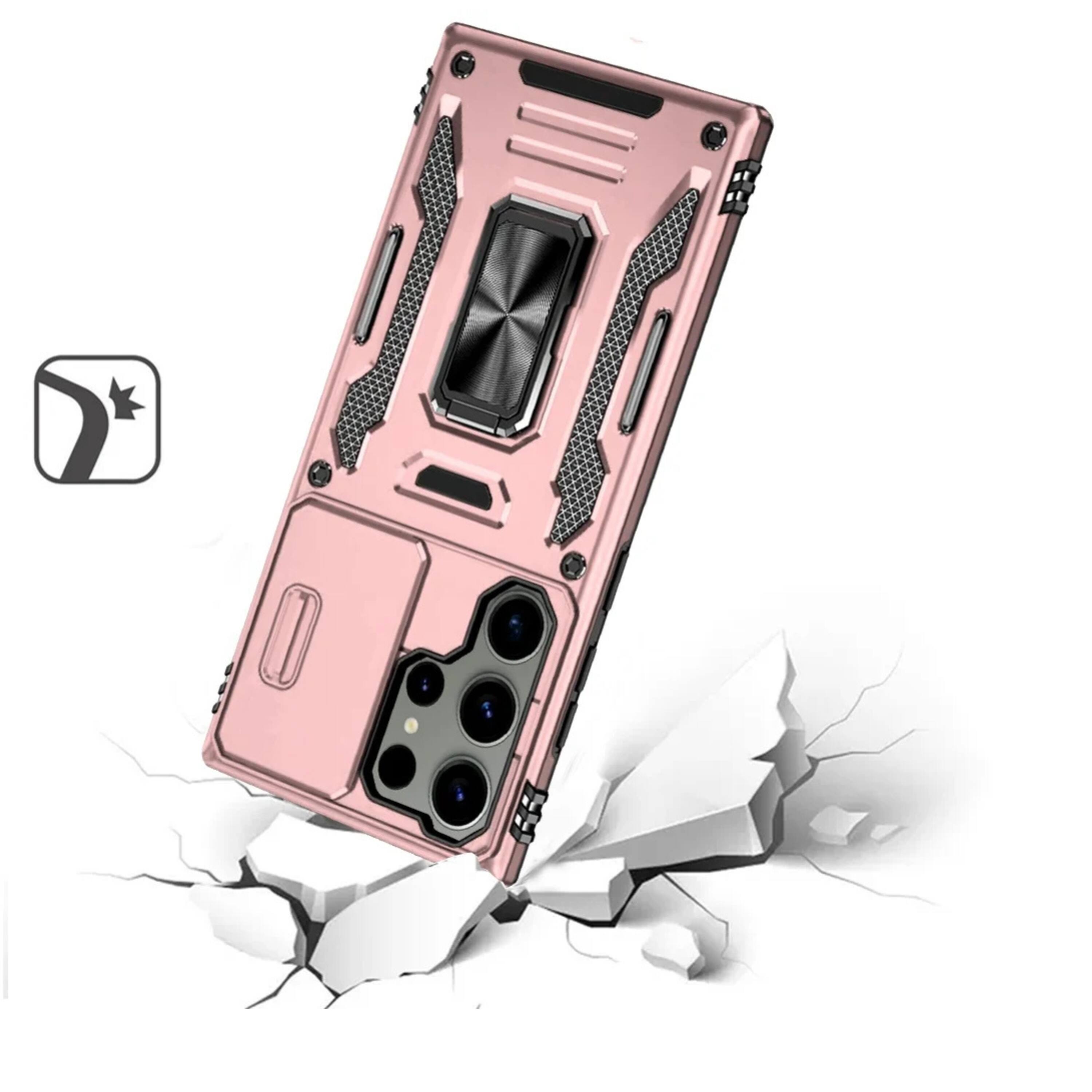Angle. Kitcheniva - Shockproof Magnetic Ring Stand Protective Phone Case With Lens Cover For Samsung S23 Ultra Rose Gold - Rose Gold.